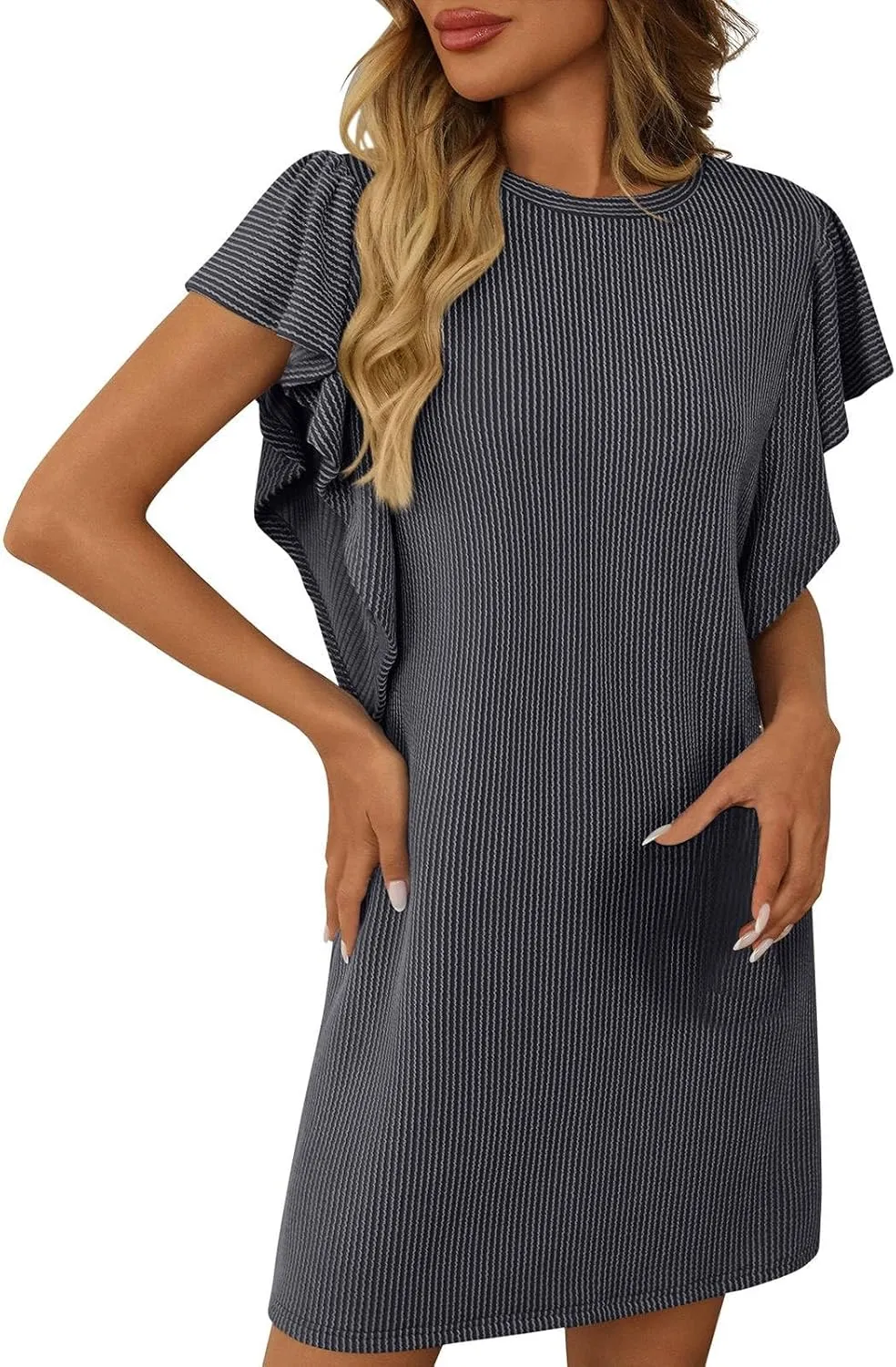 Cotton Striped Ribbed T Shirt Dress for Women Casual Short Sleeve Loose Fit Summer Streetwear 2025 Weekend