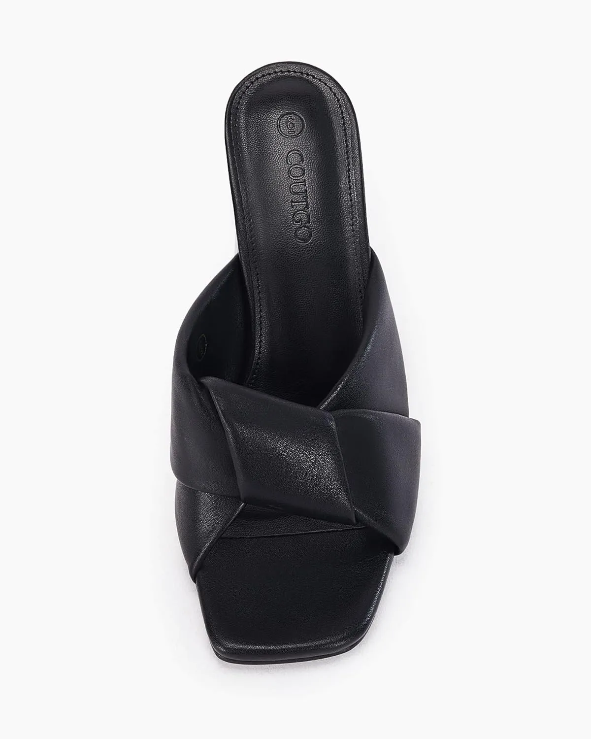 Coutgo Womens Chunky Heeled Mules Puffy Knot Square Open Toe Slip On Sandals Summer Evening Party Prom Shoes