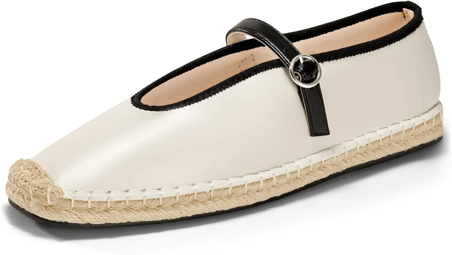 Coutgo Womens Espadrilles Mary Jane Flats Closed Sqaure Toe Mesh Ballet Flats Comfortable Dress Shoes