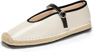 Coutgo Womens Espadrilles Mary Jane Flats Closed Sqaure Toe Mesh Ballet Flats Comfortable Dress Shoes