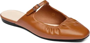 Coutgo Womens Mules Mary Jane Flats Closed Toe Pleated Slip on Shoes Dressy Casual Slides
