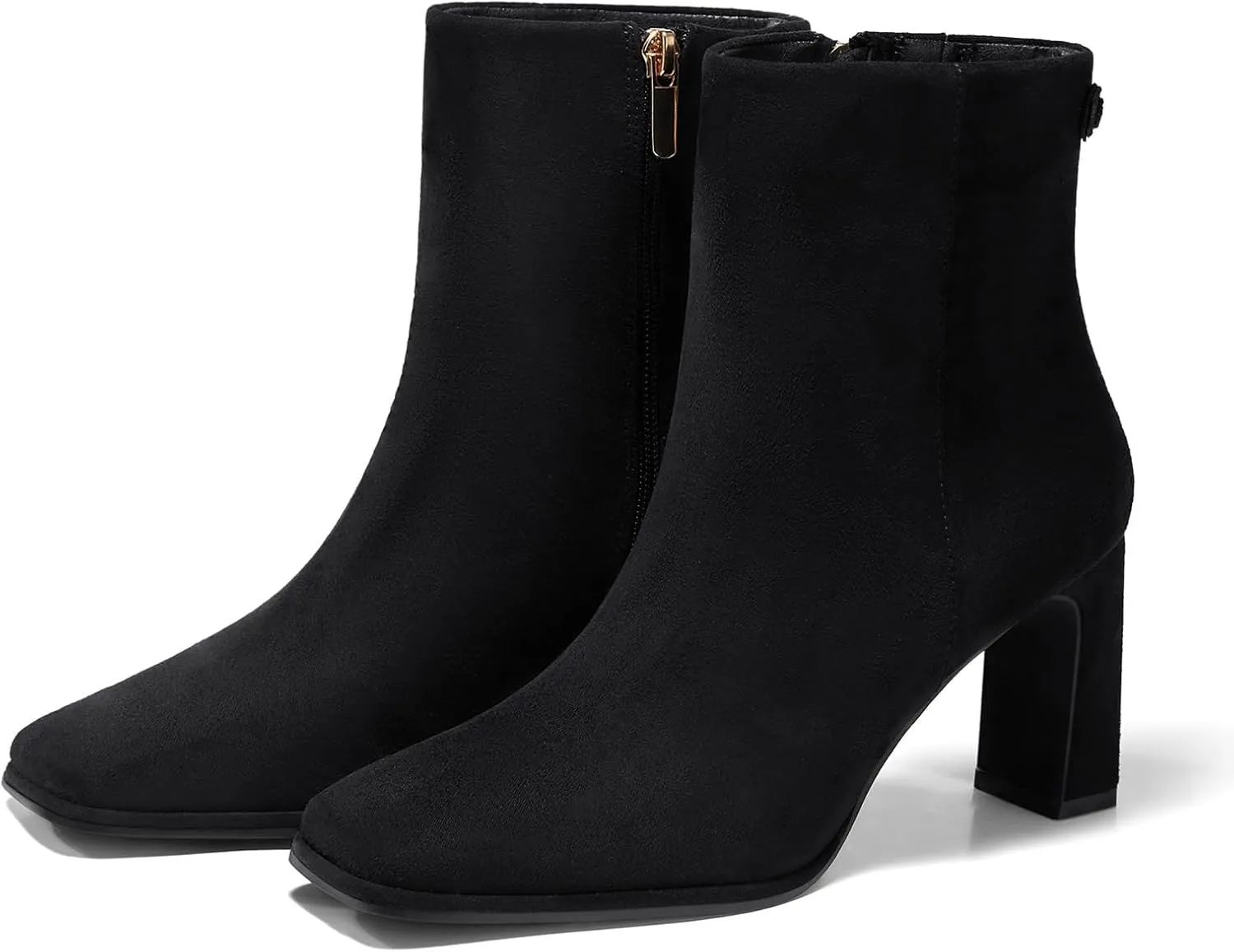 Coutgo Women's Square Toe Ankle Boots Chunky Block Heel Side Zipper Booties Faux Suede Winter Shoes