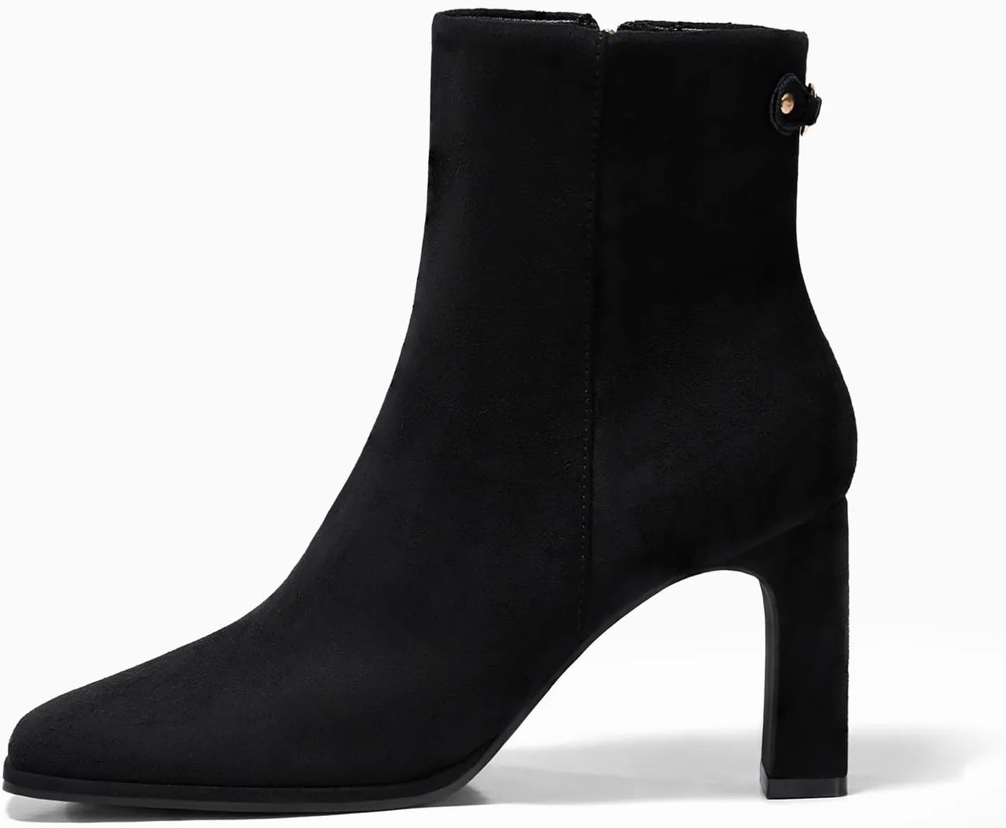 Coutgo Women's Square Toe Ankle Boots Chunky Block Heel Side Zipper Booties Faux Suede Winter Shoes