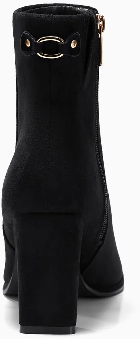 Coutgo Women's Square Toe Ankle Boots Chunky Block Heel Side Zipper Booties Faux Suede Winter Shoes