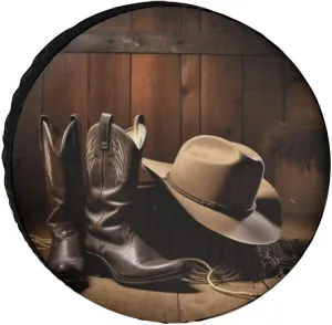 Cowboy Black Hat Western Boots Spare Tire Cover Weatherproof Wheel Cover Waterproof Dust-Proof Wheel Protectors Fits Tire Diameters 24-36 Inches Universal Tire Covers for Trailers Rv Camper Suv 34inch