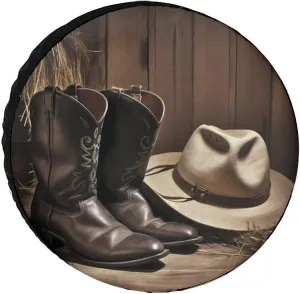 Cowboy Black Hat Western Boots Spare Tire Cover Weatherproof Wheel Cover Waterproof Dust-Proof Wheel Protectors Fits Tire Diameters 24-36 Inches Universal Tire Covers for Trailers Rv Camper SUV Truck
