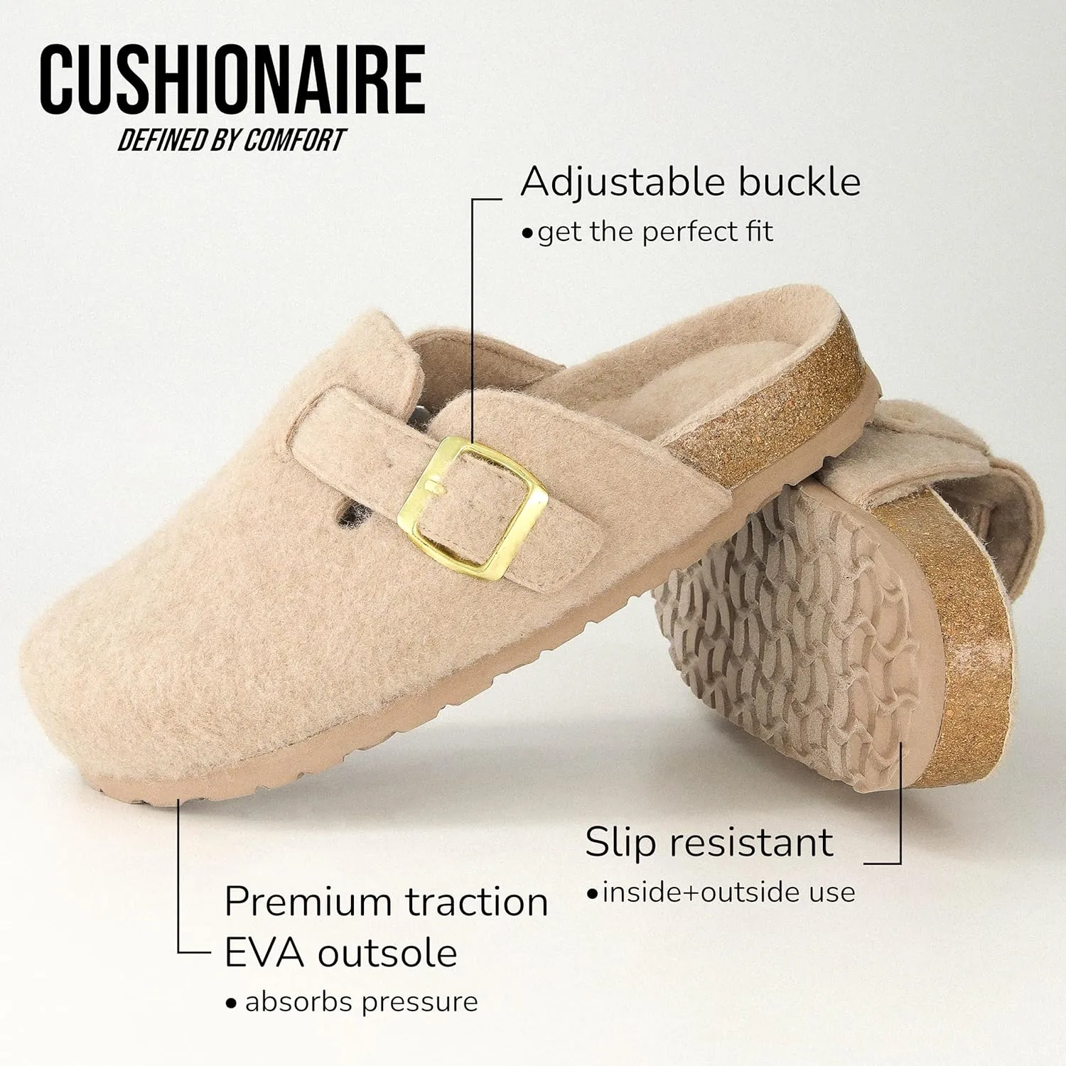 CUSHIONAIRE Hana Slip-On Buckle Clog with Cork Footbed  Memory Foam, Wide Widths Available