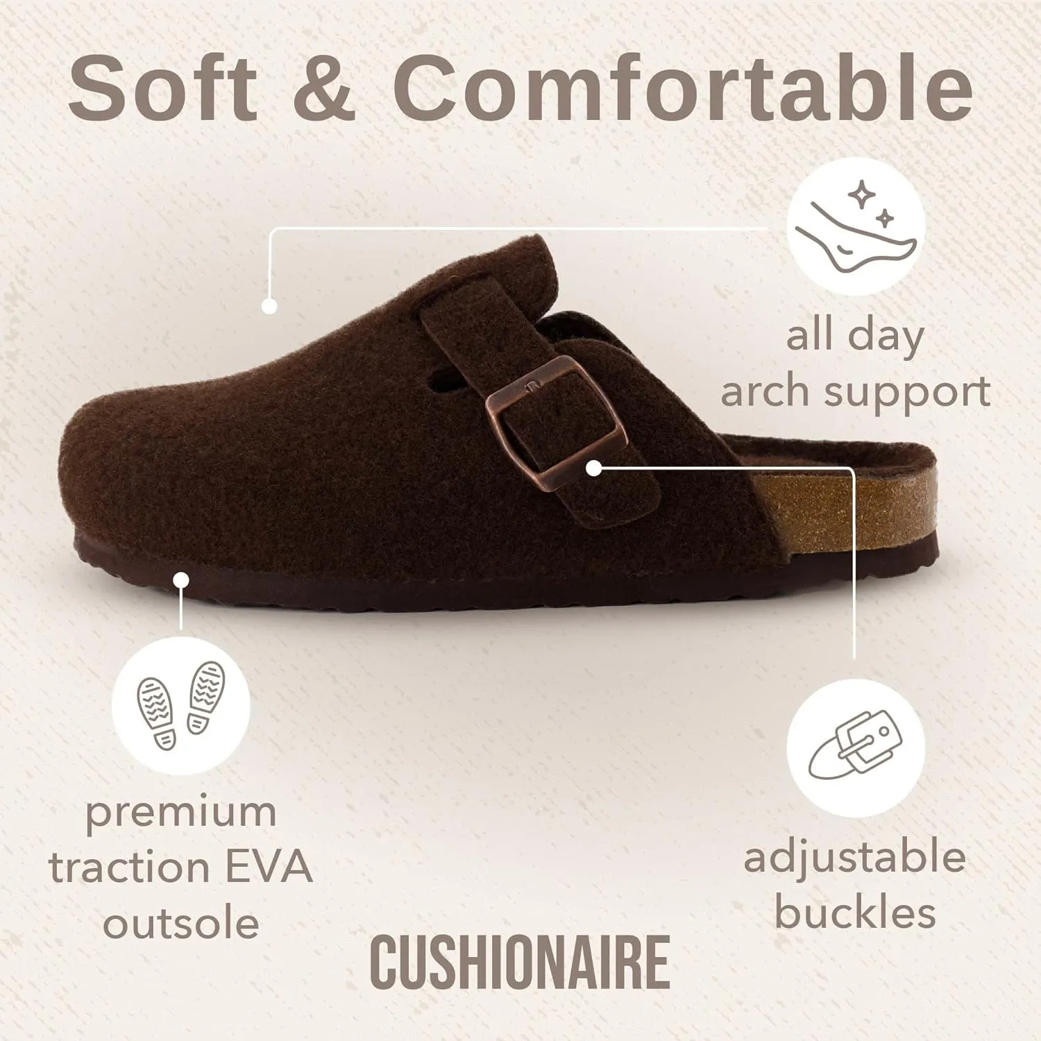 CUSHIONAIRE Hana Slip-On Buckle Clog with Cork Footbed  Memory Foam, Wide Widths Available
