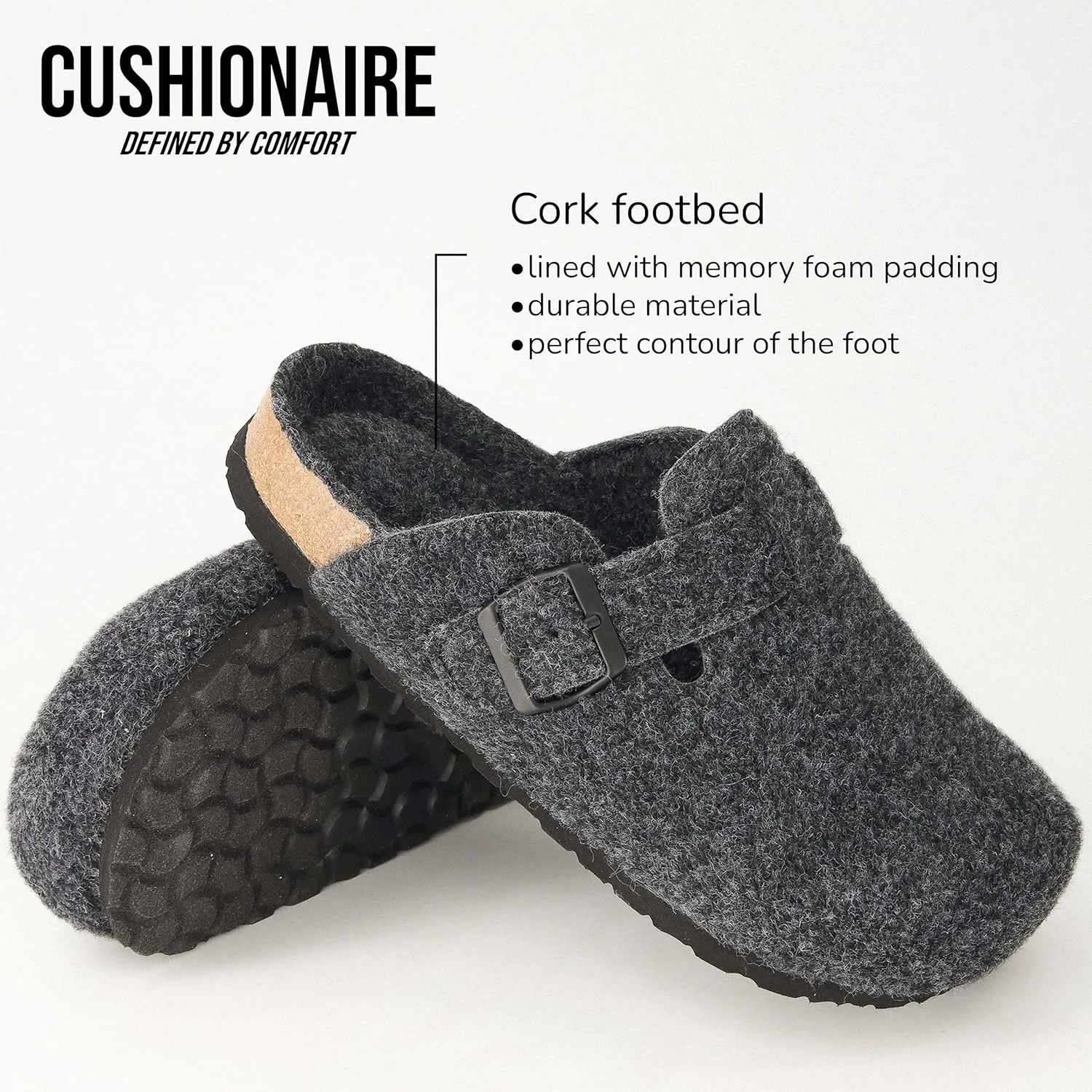 CUSHIONAIRE Hana Slip-On Buckle Clog with Cork Footbed  Memory Foam, Wide Widths Available
