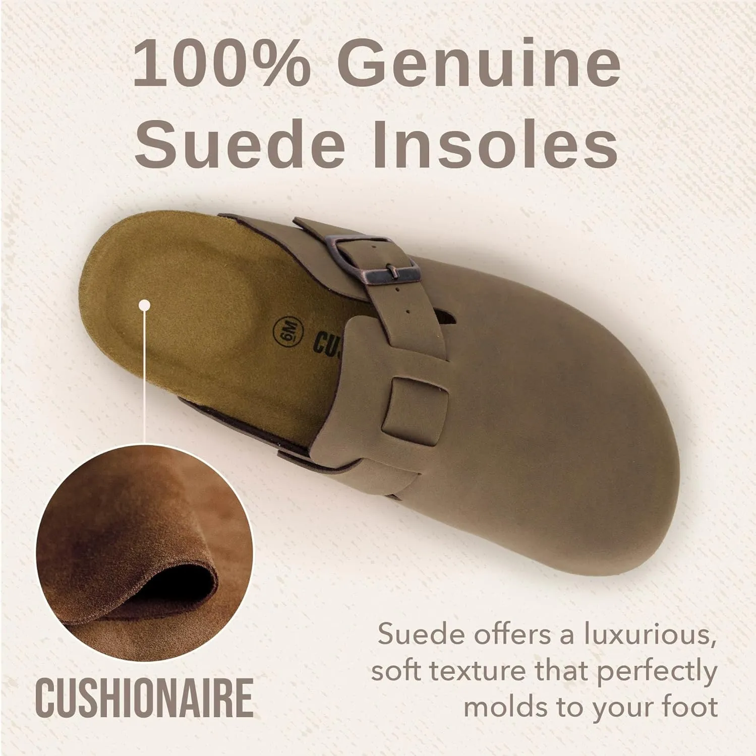 CUSHIONAIRE Hana Slip-On Buckle Clog with Cork Footbed  Memory Foam, Wide Widths Available