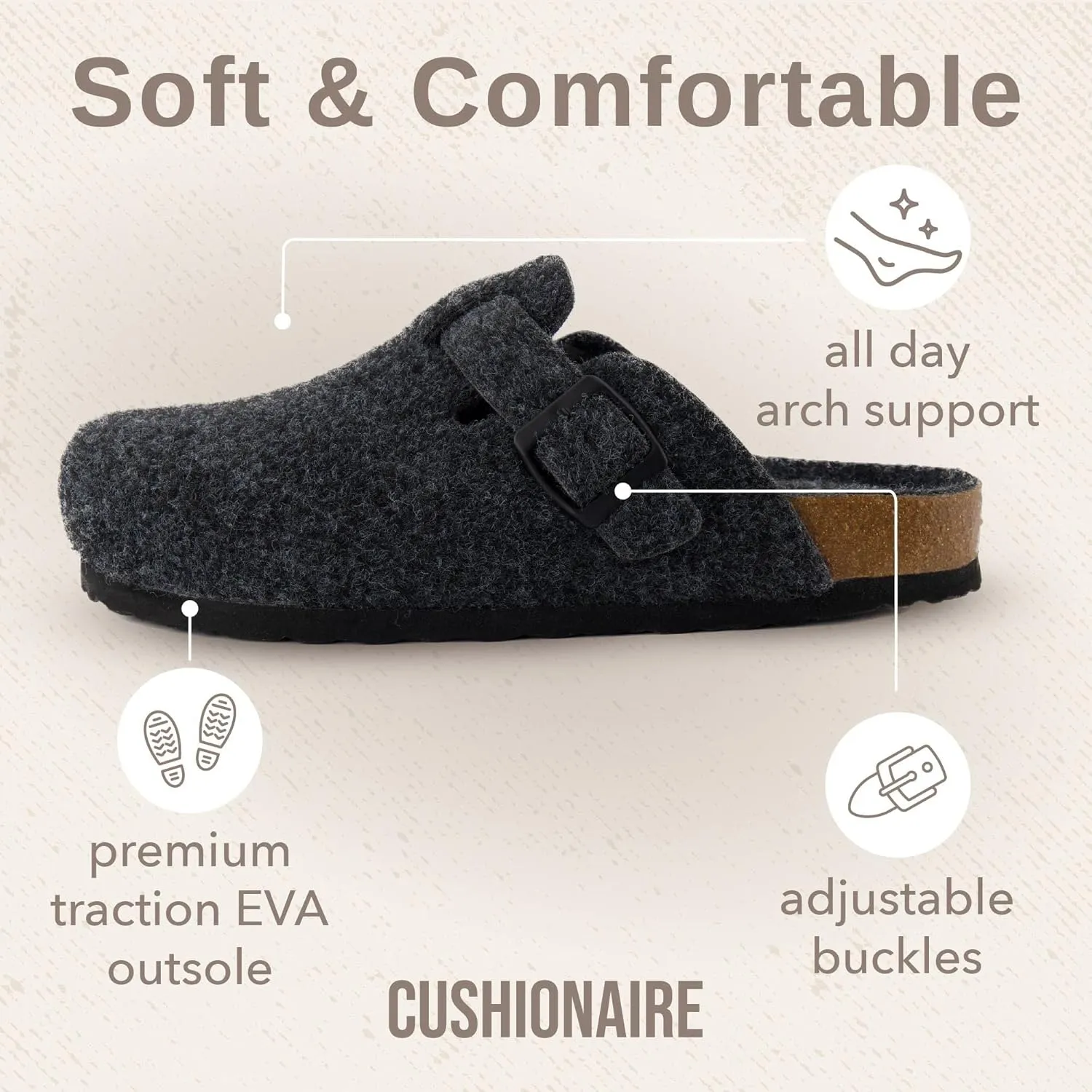 CUSHIONAIRE Hana Slip-On Buckle Clog with Cork Footbed  Memory Foam, Wide Widths Available
