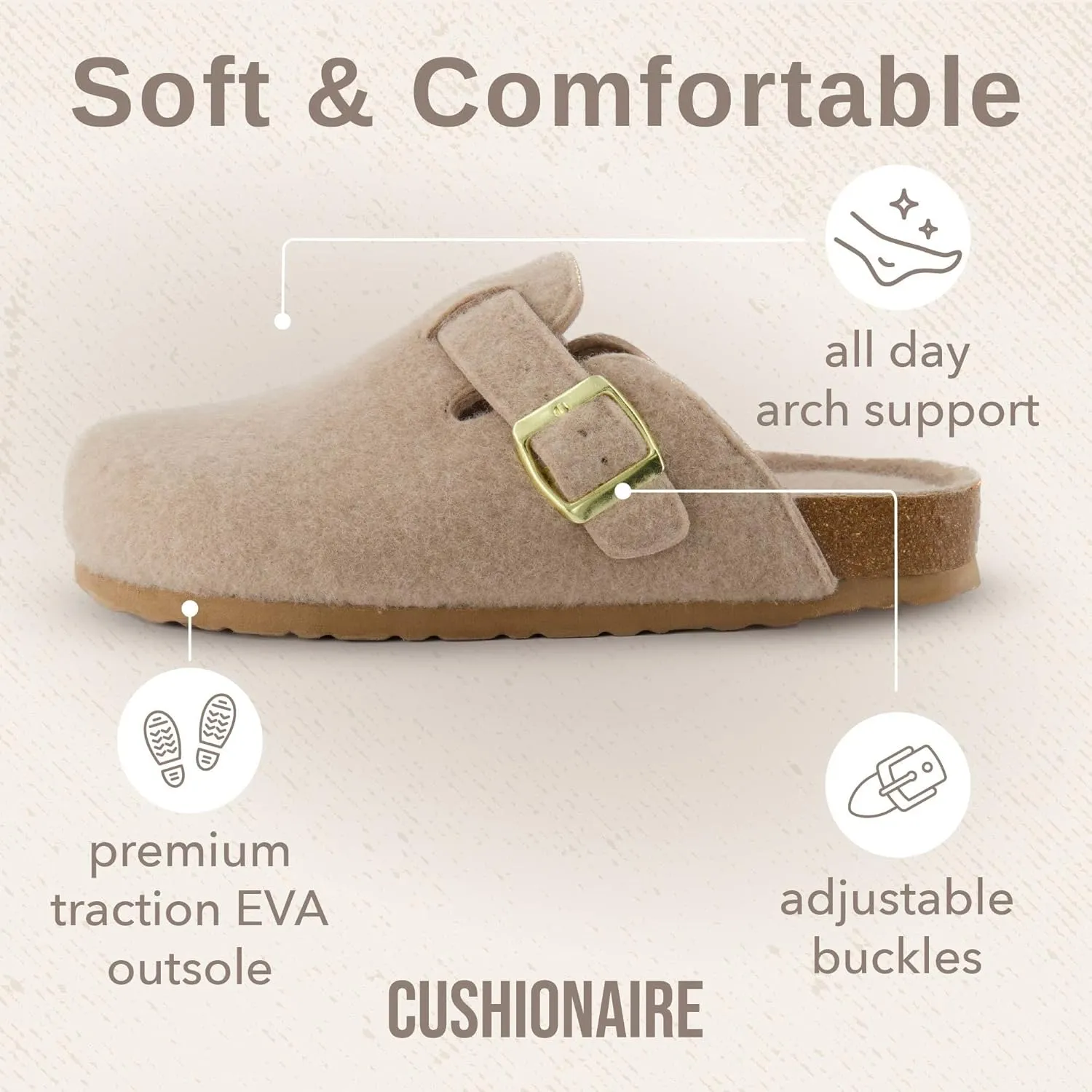 CUSHIONAIRE Hana Slip-On Buckle Clog with Cork Footbed  Memory Foam, Wide Widths Available