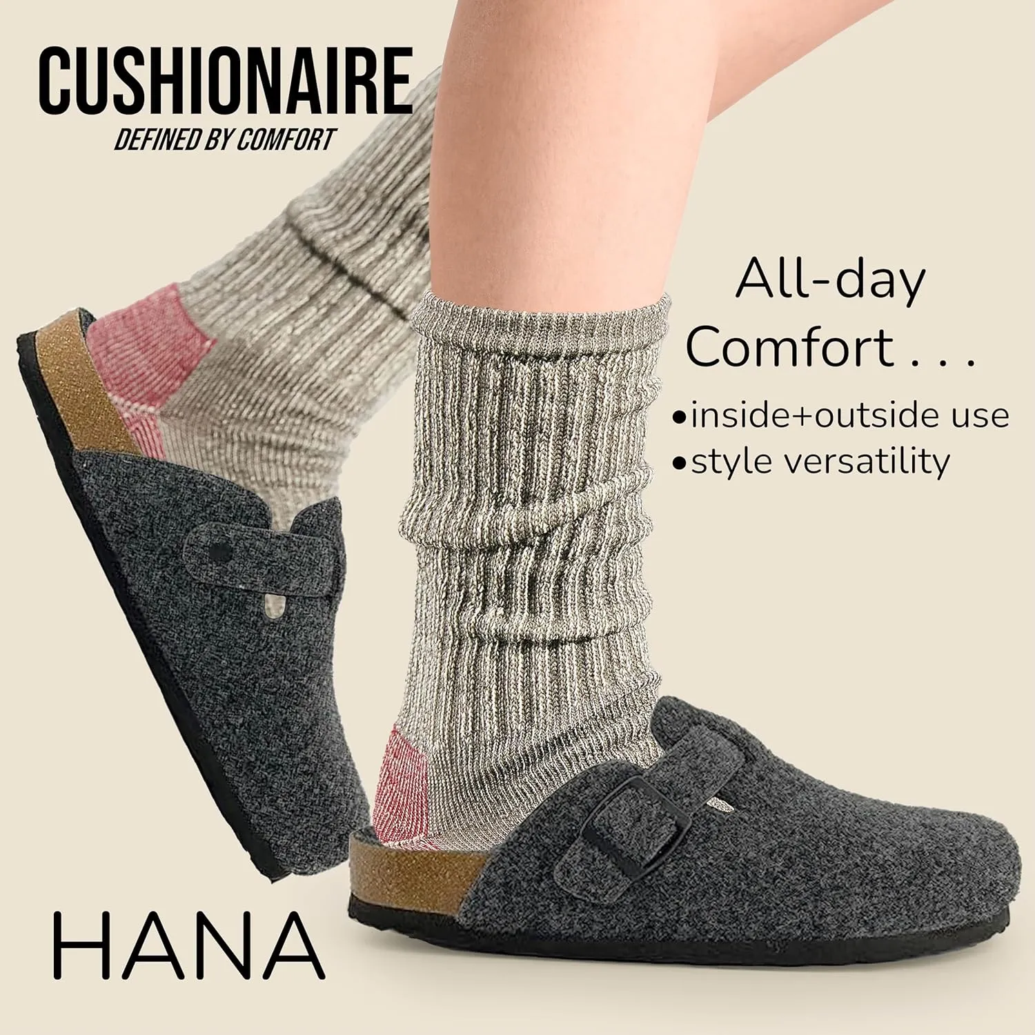 CUSHIONAIRE Hana Slip-On Buckle Clog with Cork Footbed  Memory Foam, Wide Widths Available