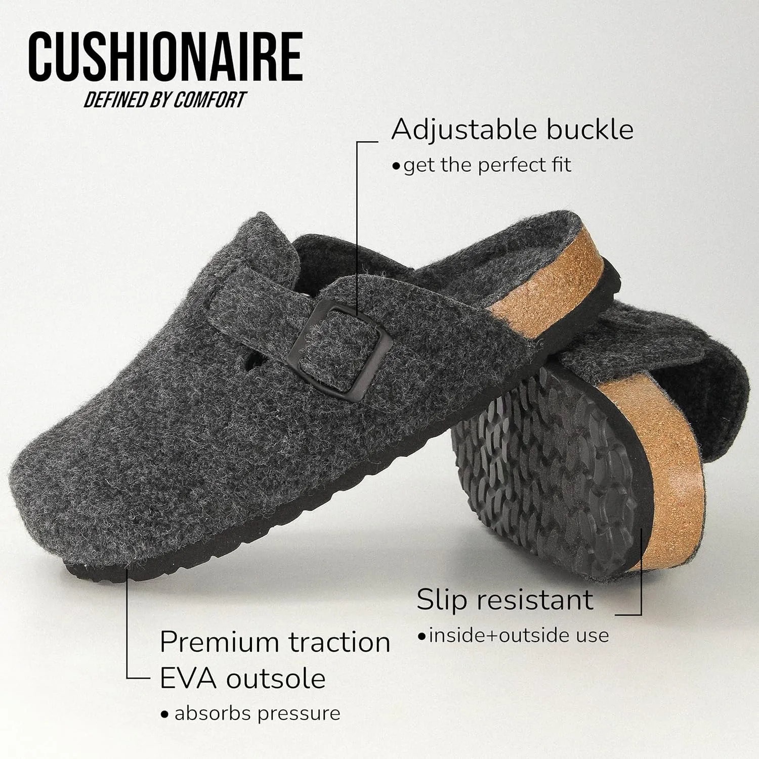 CUSHIONAIRE Hana Slip-On Buckle Clog with Cork Footbed  Memory Foam, Wide Widths Available