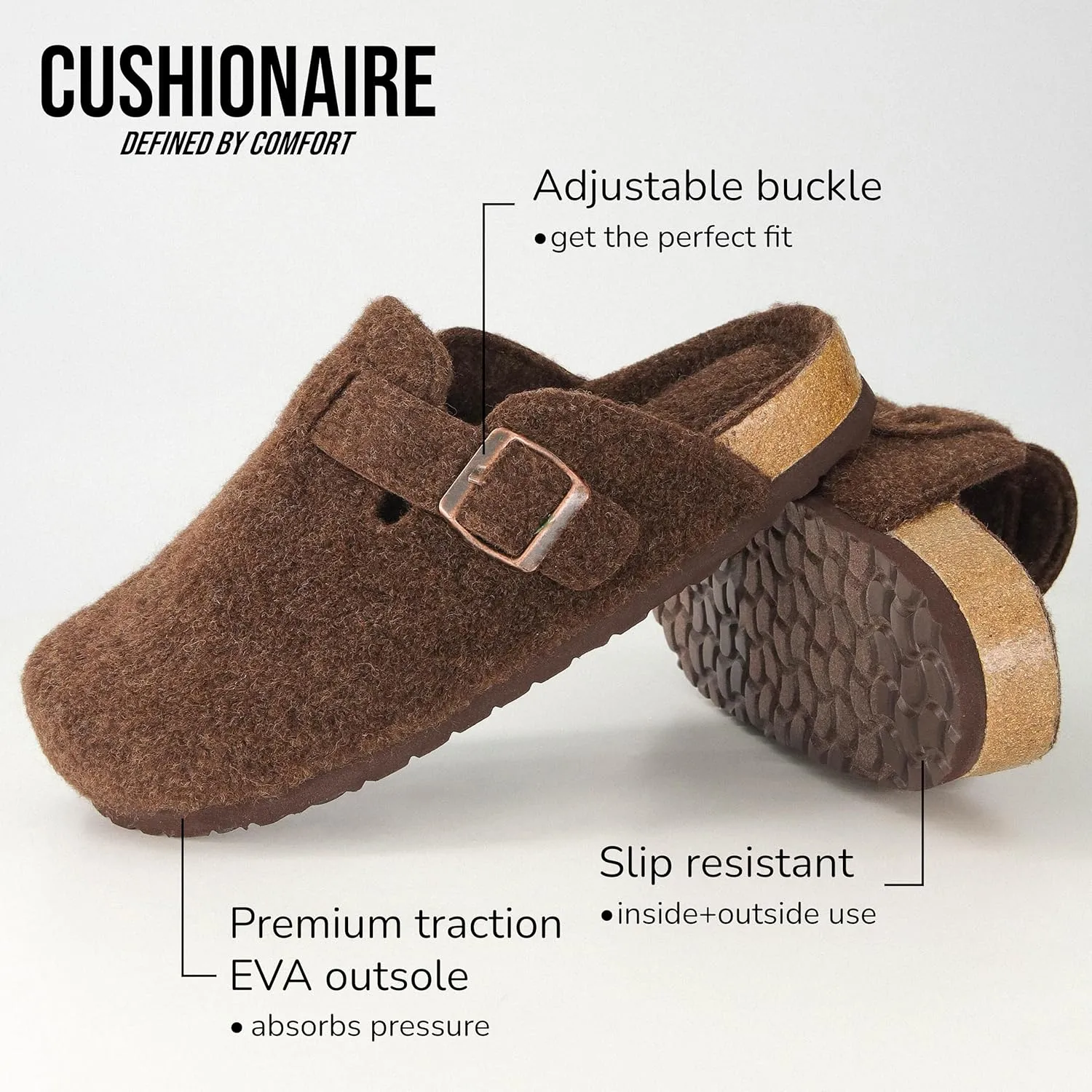 CUSHIONAIRE Hana Slip-On Buckle Clog with Cork Footbed  Memory Foam, Wide Widths Available
