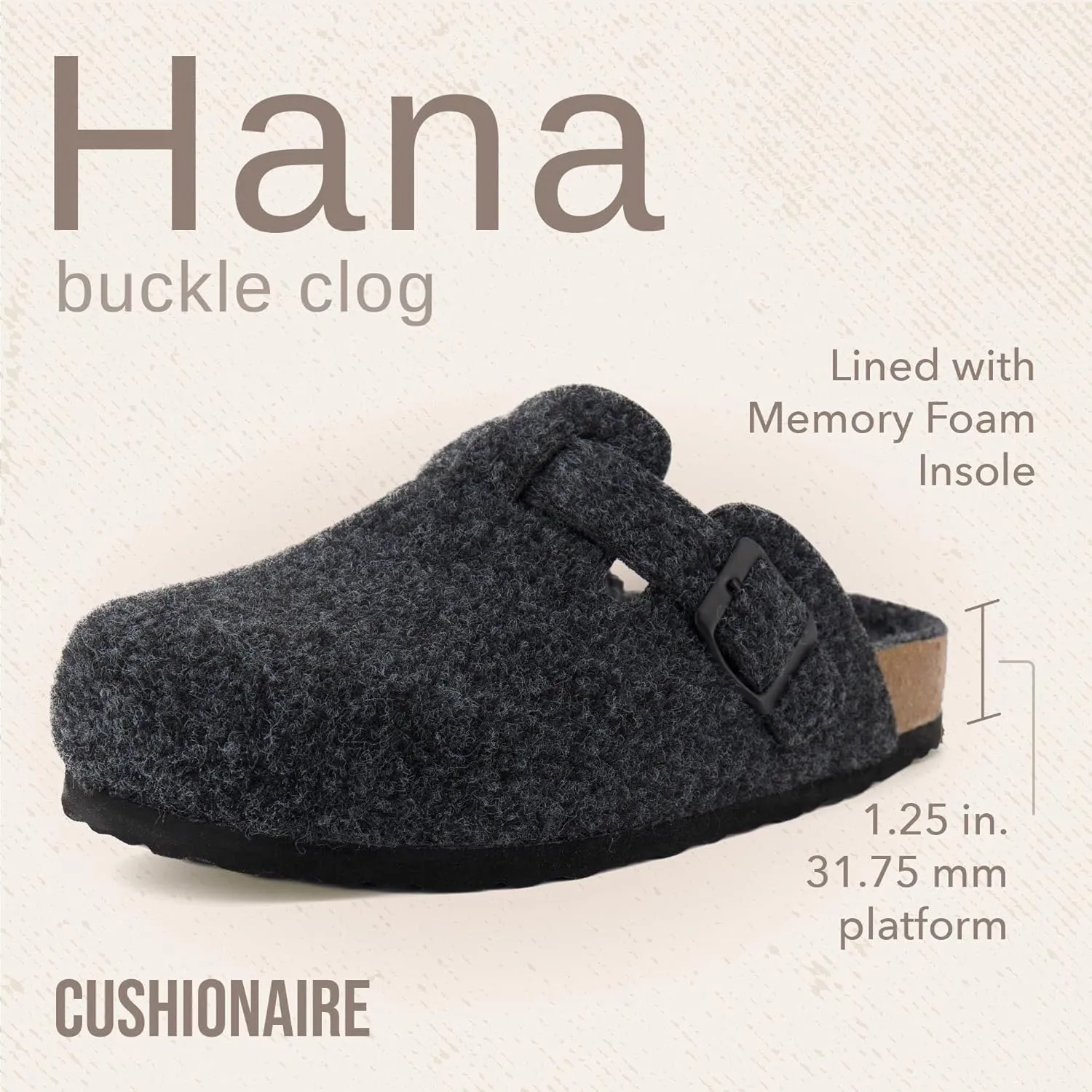 CUSHIONAIRE Hana Slip-On Buckle Clog with Cork Footbed  Memory Foam, Wide Widths Available
