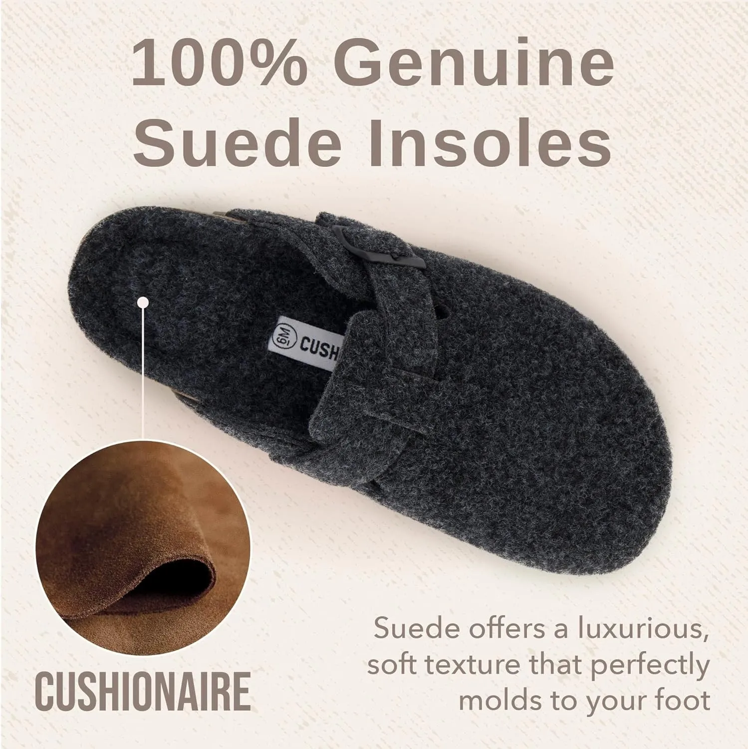 CUSHIONAIRE Hana Slip-On Buckle Clog with Cork Footbed  Memory Foam, Wide Widths Available
