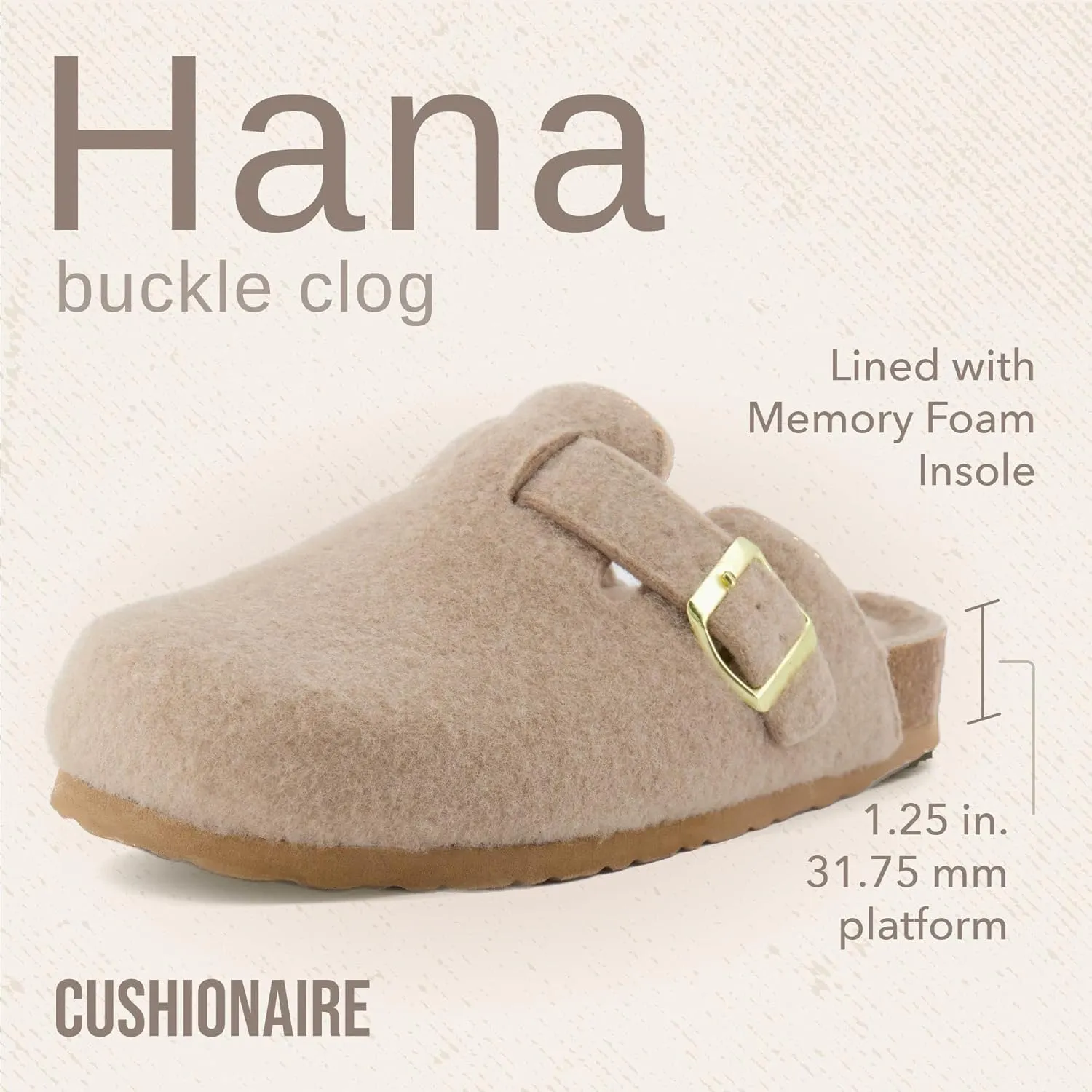 CUSHIONAIRE Hana Slip-On Buckle Clog with Cork Footbed  Memory Foam, Wide Widths Available