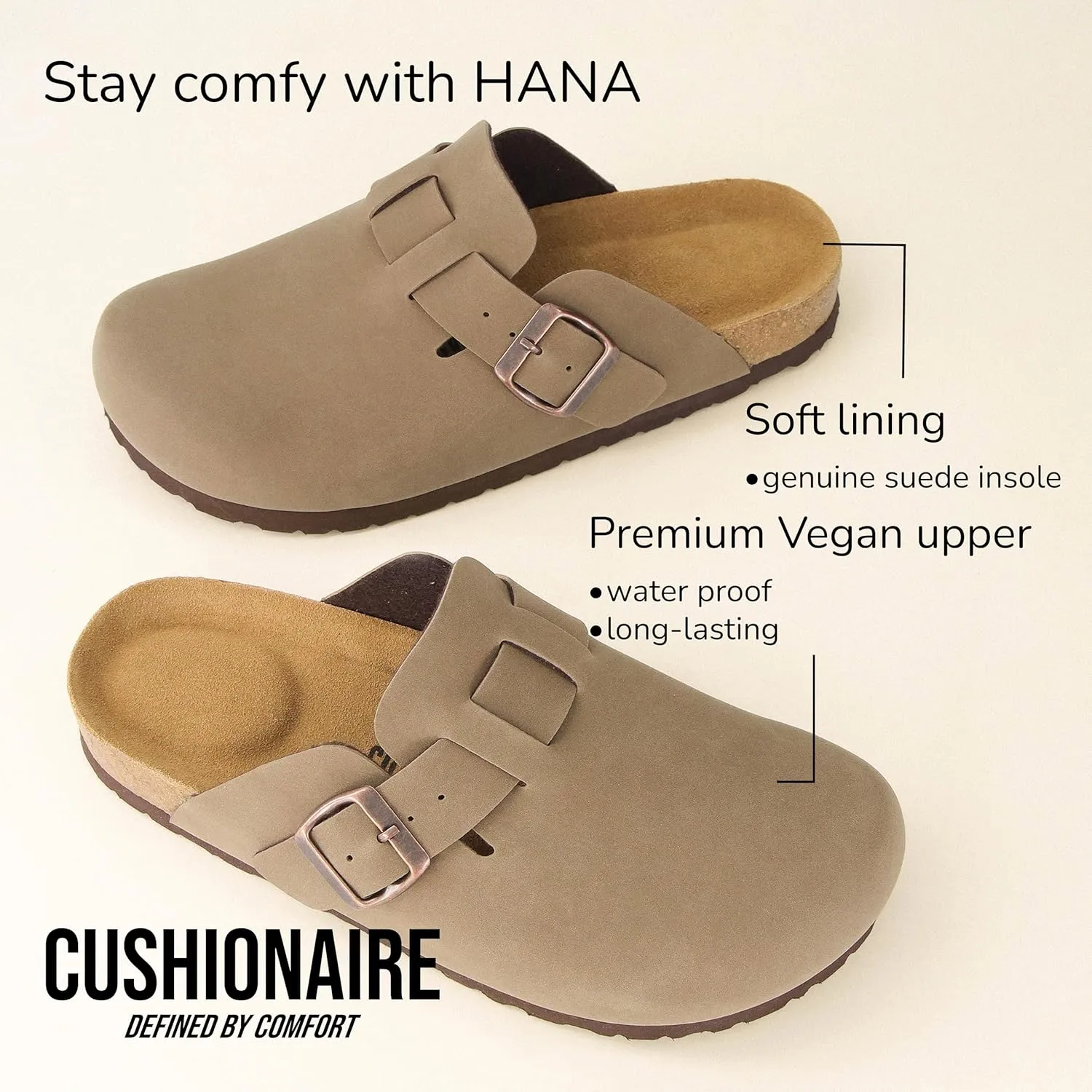 CUSHIONAIRE Hana Slip-On Buckle Clog with Cork Footbed  Memory Foam, Wide Widths Available