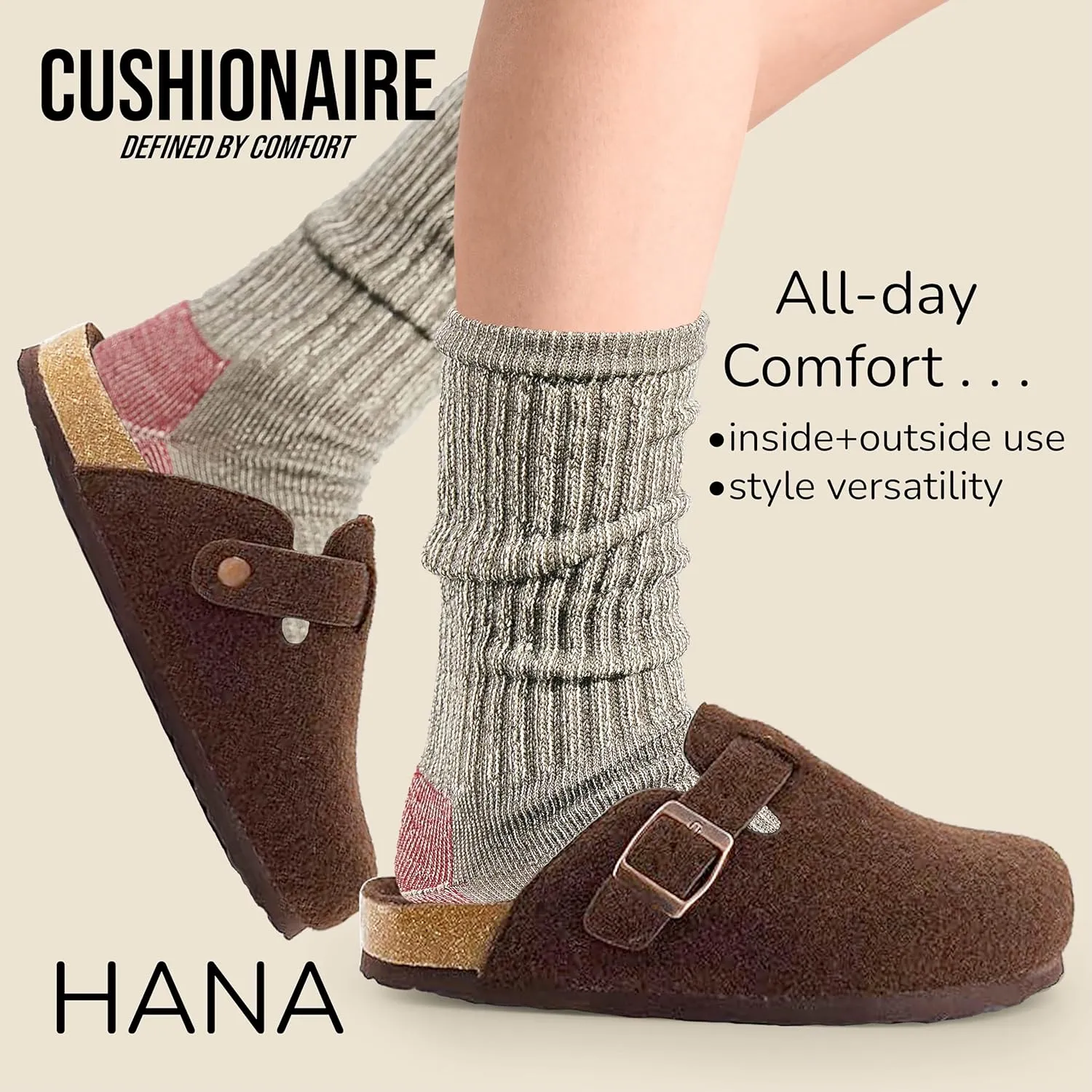 CUSHIONAIRE Hana Slip-On Buckle Clog with Cork Footbed  Memory Foam, Wide Widths Available