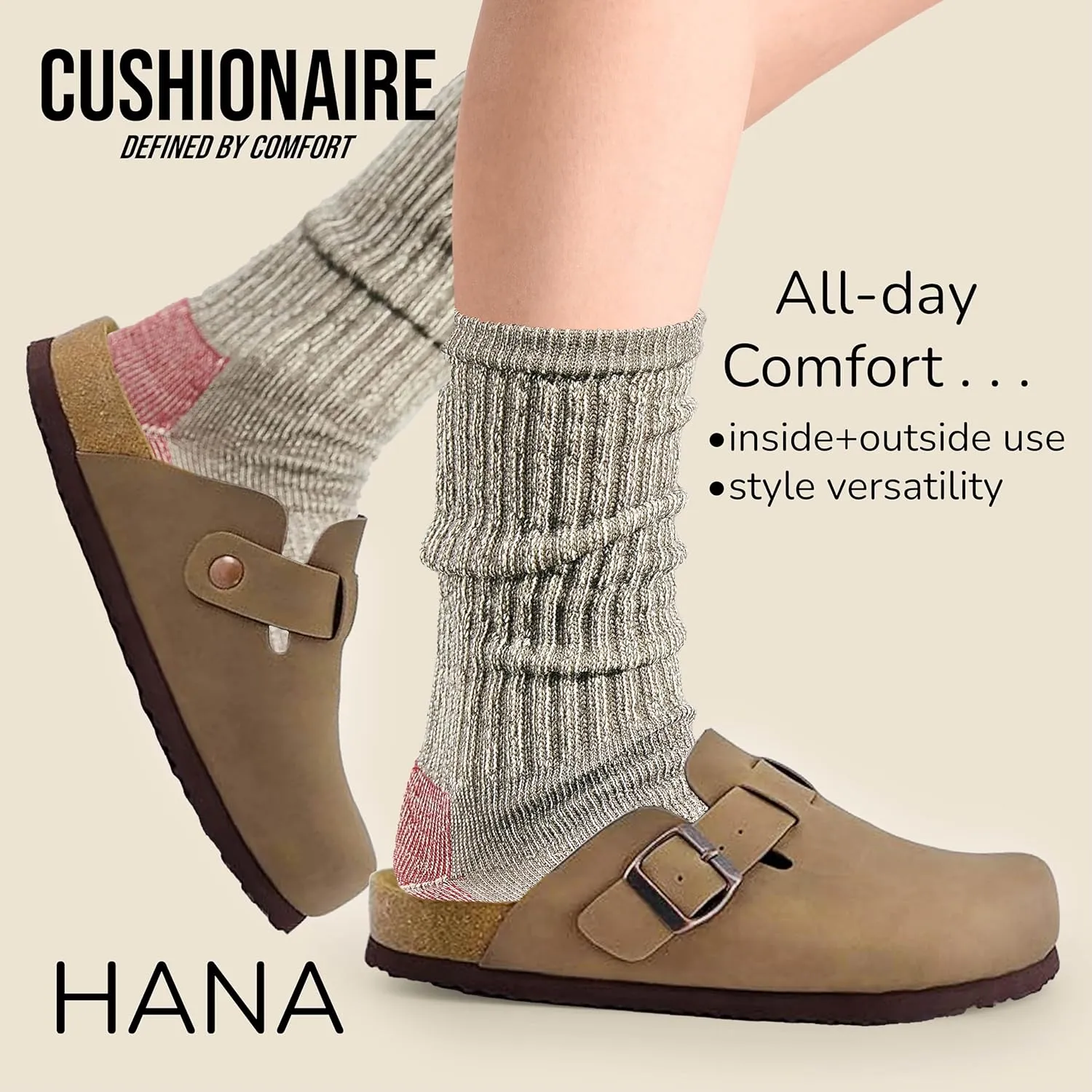CUSHIONAIRE Hana Slip-On Buckle Clog with Cork Footbed  Memory Foam, Wide Widths Available