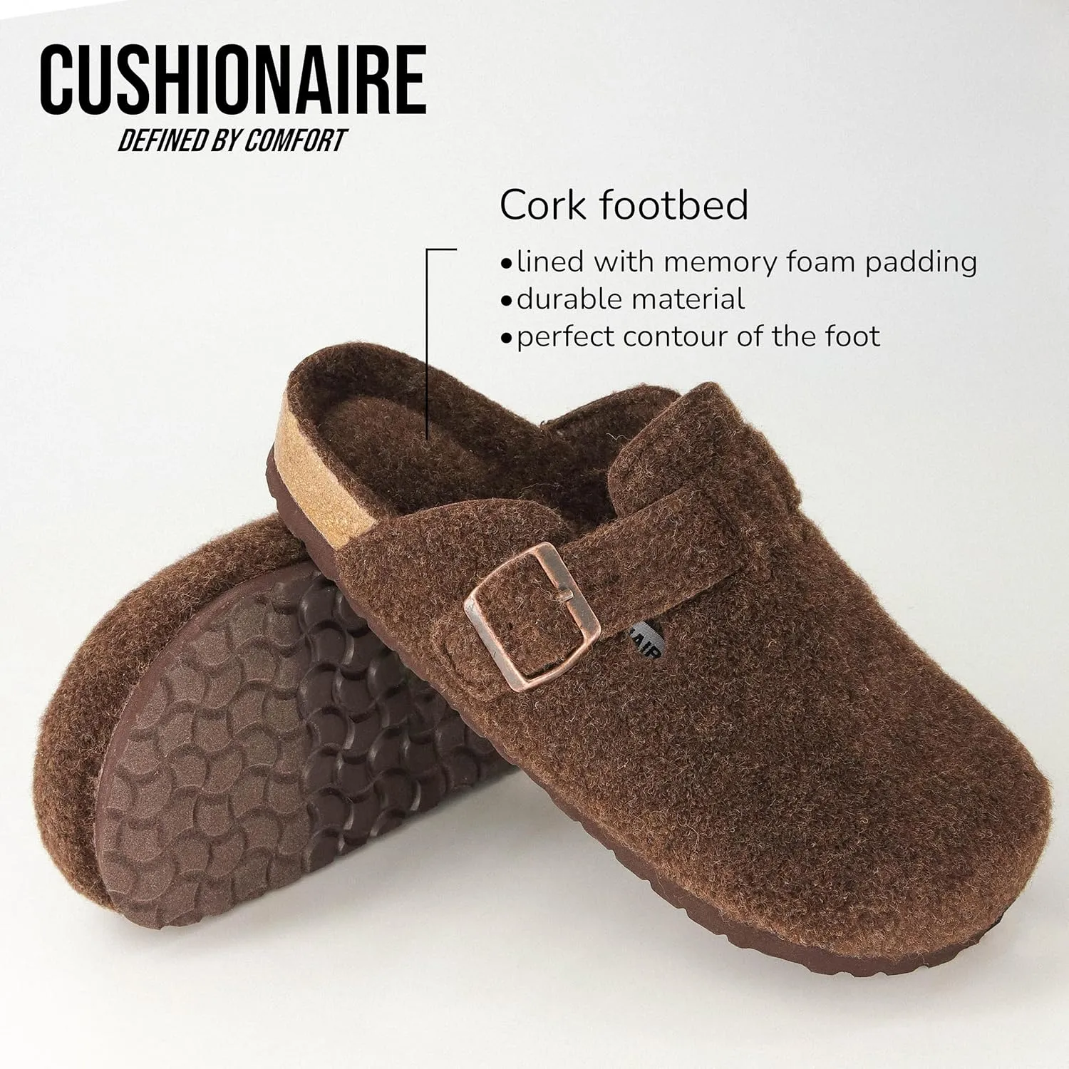 CUSHIONAIRE Hana Slip-On Buckle Clog with Cork Footbed  Memory Foam, Wide Widths Available