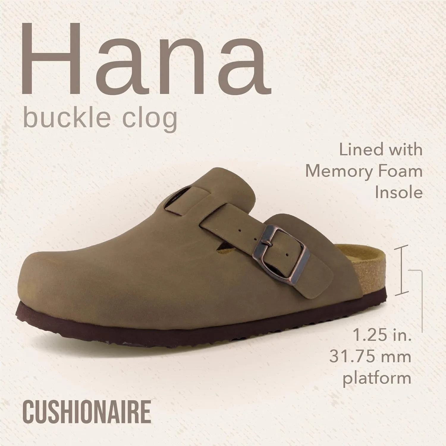 CUSHIONAIRE Hana Slip-On Buckle Clog with Cork Footbed  Memory Foam, Wide Widths Available