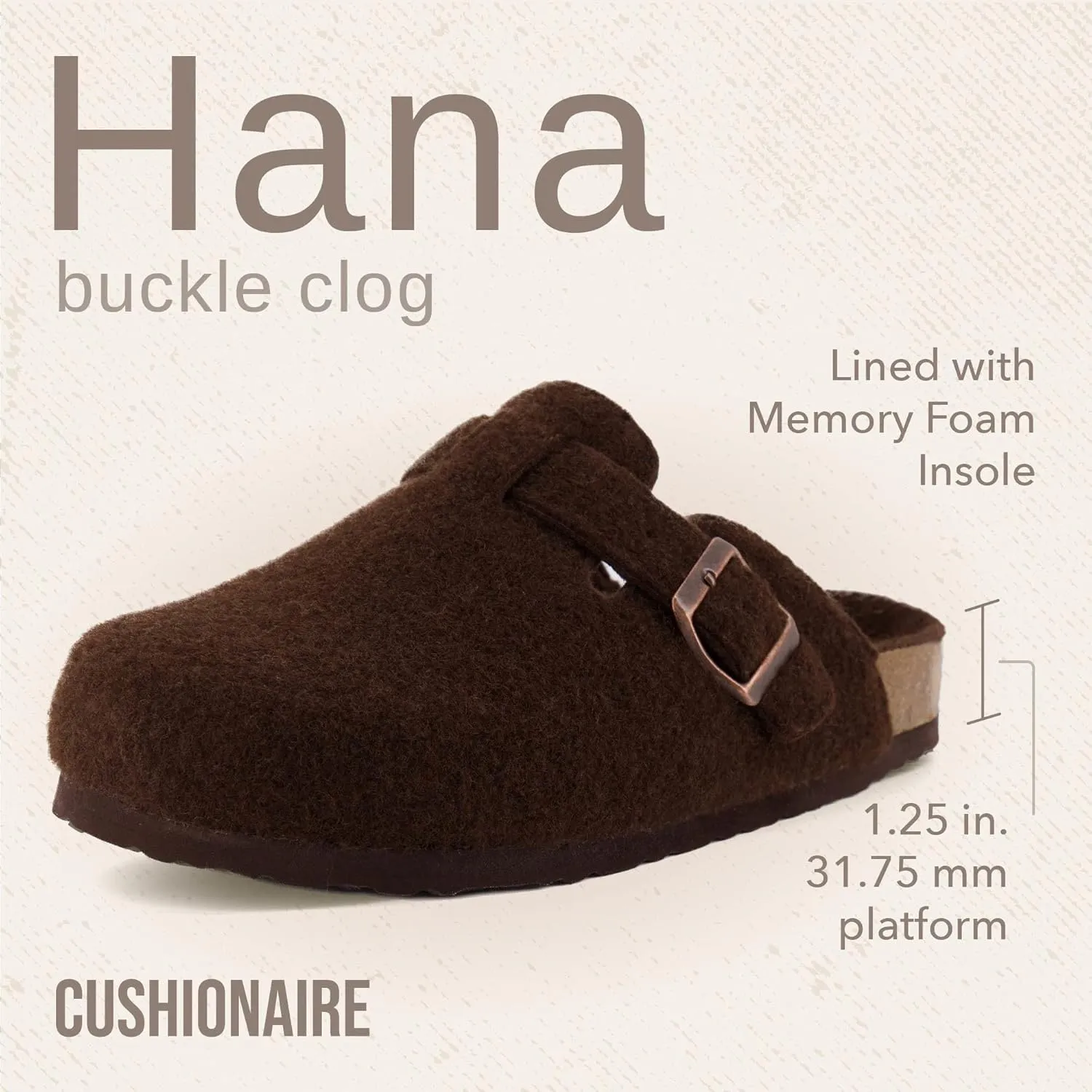 CUSHIONAIRE Hana Slip-On Buckle Clog with Cork Footbed  Memory Foam, Wide Widths Available