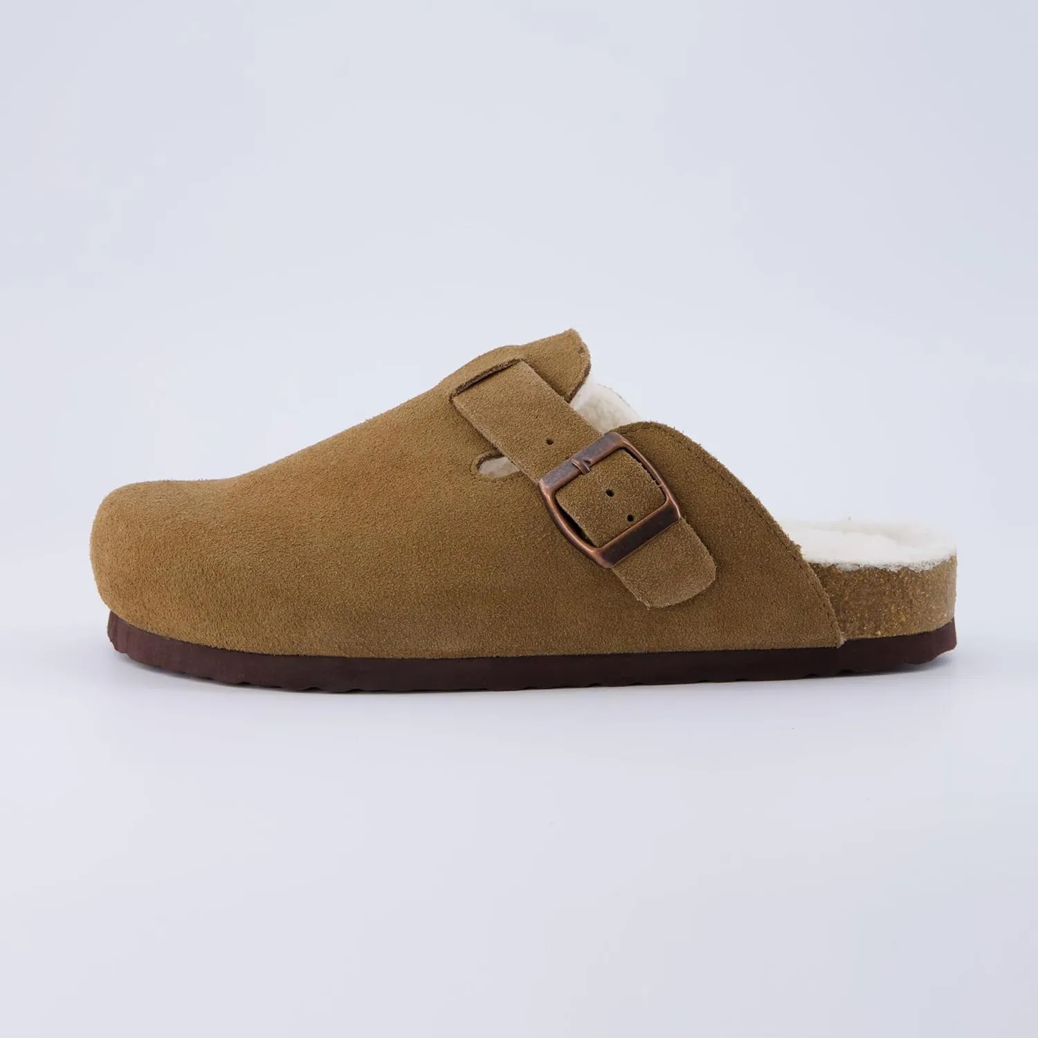 CUSHIONAIRE Women's Hana Cork footbed clog with Genuine Leather upper, Faux Fur lining, and  Comfort