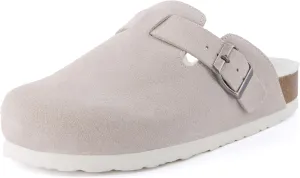 CUSHIONAIRE Women's Hana Cork footbed clog with Genuine Leather upper, Faux Fur lining, and  Comfort