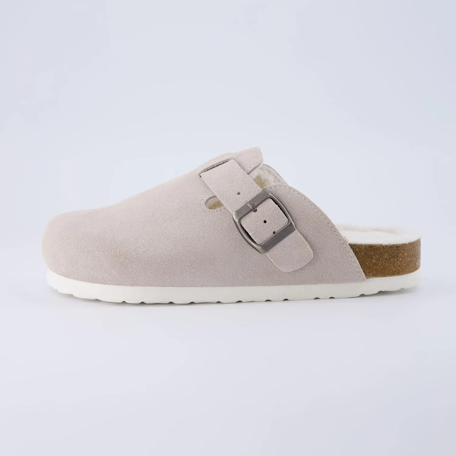 CUSHIONAIRE Women's Hana Cork footbed clog with Genuine Leather upper, Faux Fur lining, and  Comfort