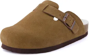 CUSHIONAIRE Women's Hana Cork footbed clog with Genuine Leather upper, Faux Fur lining, and  Comfort
