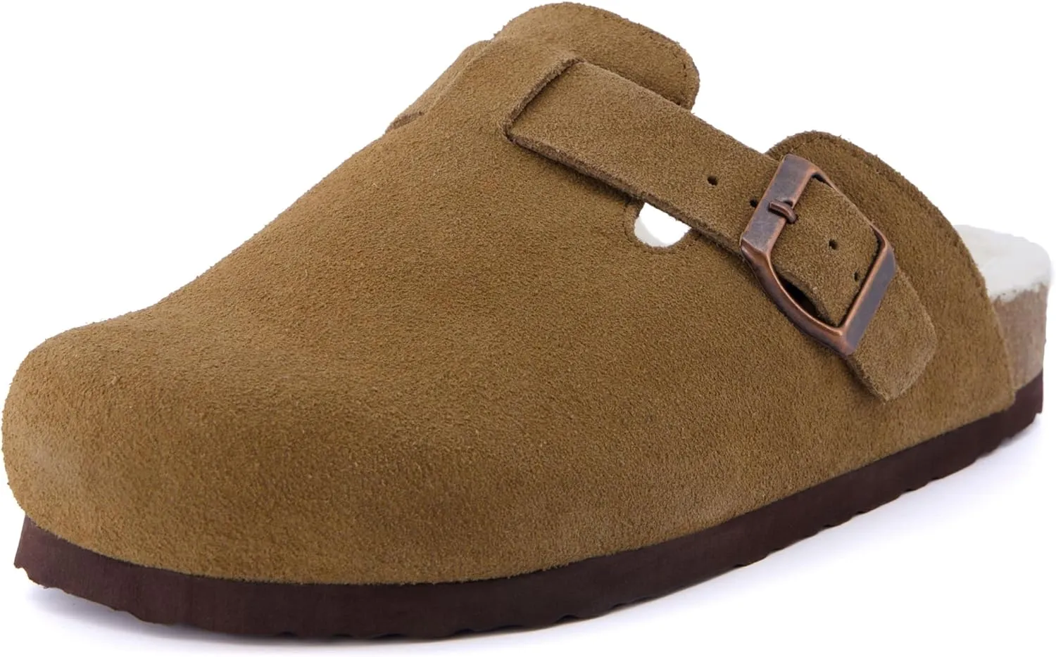 CUSHIONAIRE Women's Hana Cork footbed clog with Genuine Leather upper, Faux Fur lining, and  Comfort