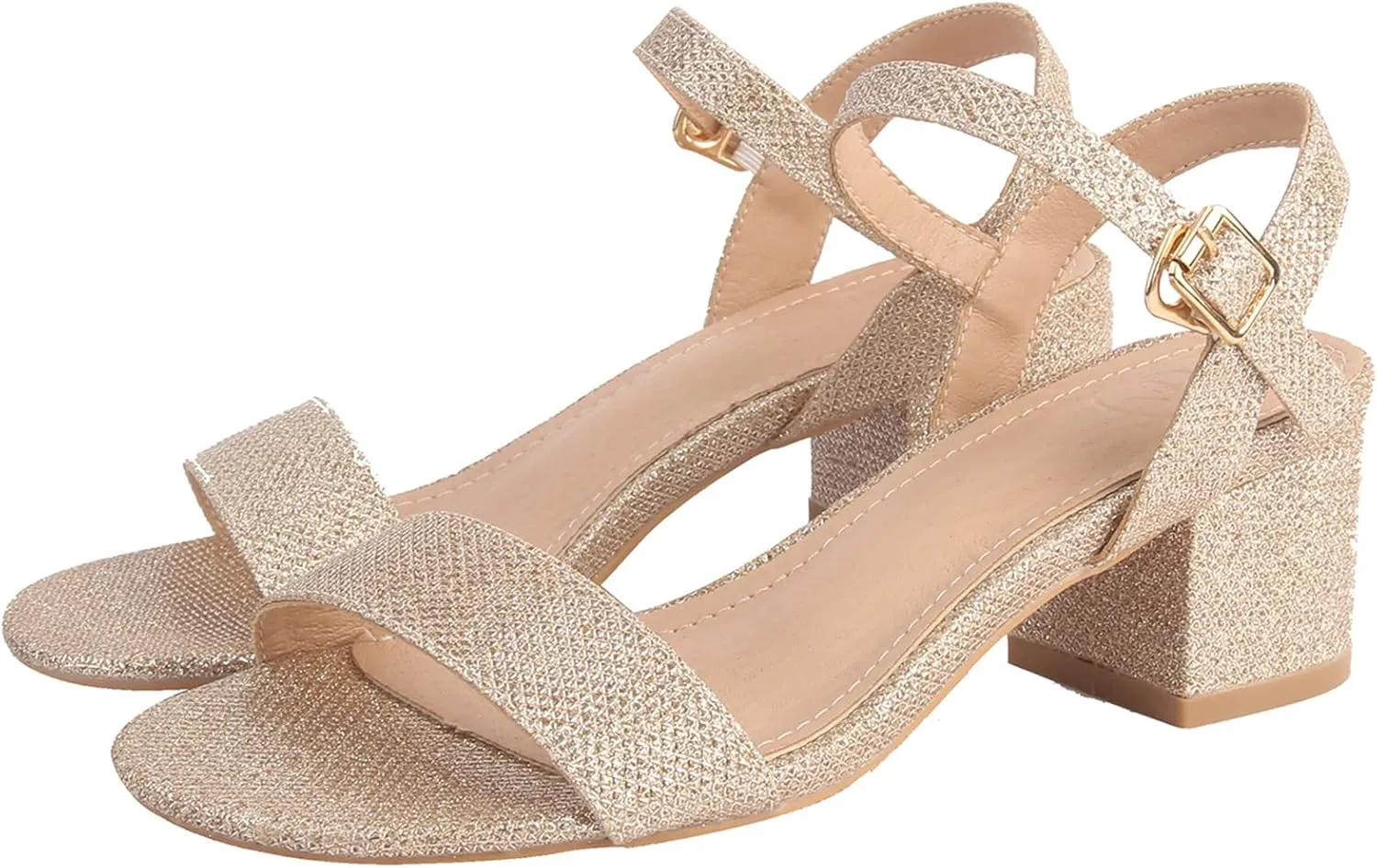 DADAWEN Women's Open Toe Ankle Strap Glitter Low Block Chunky Heels Sandals Party Dress Pumps Shoes