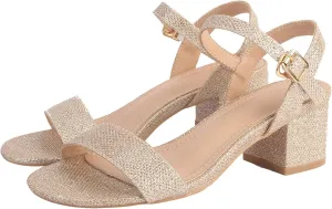 DADAWEN Women's Open Toe Ankle Strap Glitter Low Block Chunky Heels Sandals Party Dress Pumps Shoes