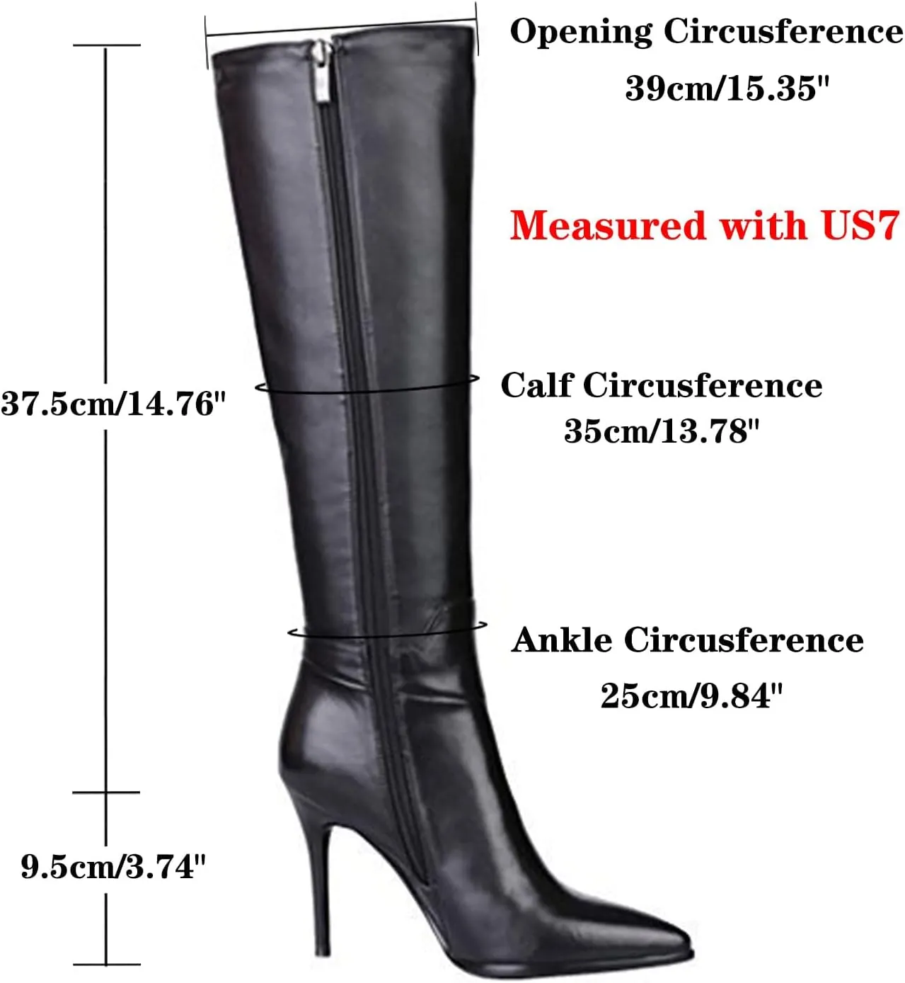 Dance&Style Women's Leather Boots Middle Thin Heels Shoes Zipper Knee High Boots
