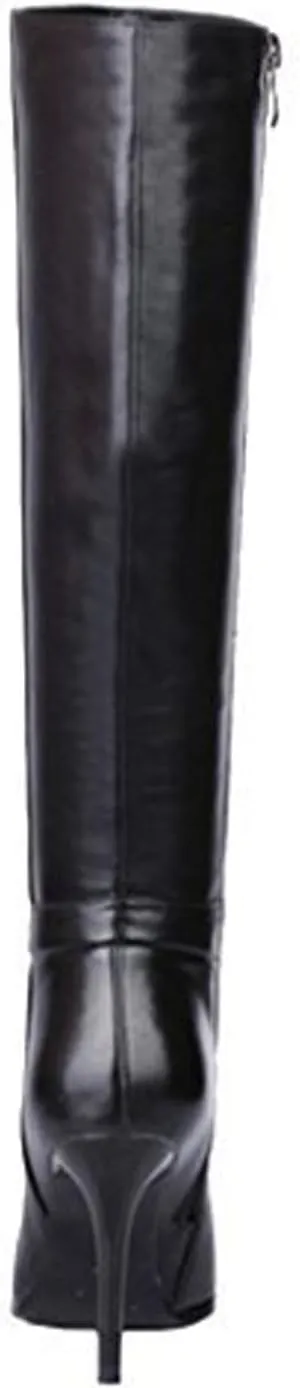Dance&Style Women's Leather Boots Middle Thin Heels Shoes Zipper Knee High Boots