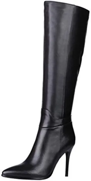 Dance&Style Women's Leather Boots Middle Thin Heels Shoes Zipper Knee High Boots