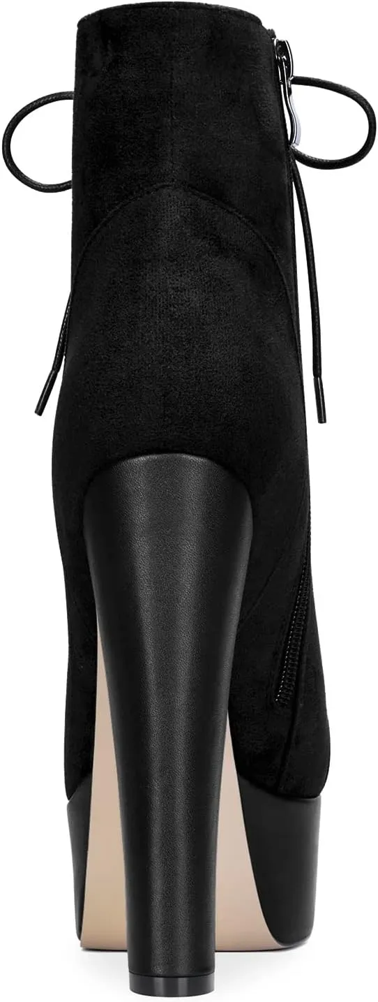 DearOnly Women Chunky Block Platform High Heel Round Toe Ankle Boots Short Bootie Zipper Party Cute Boots