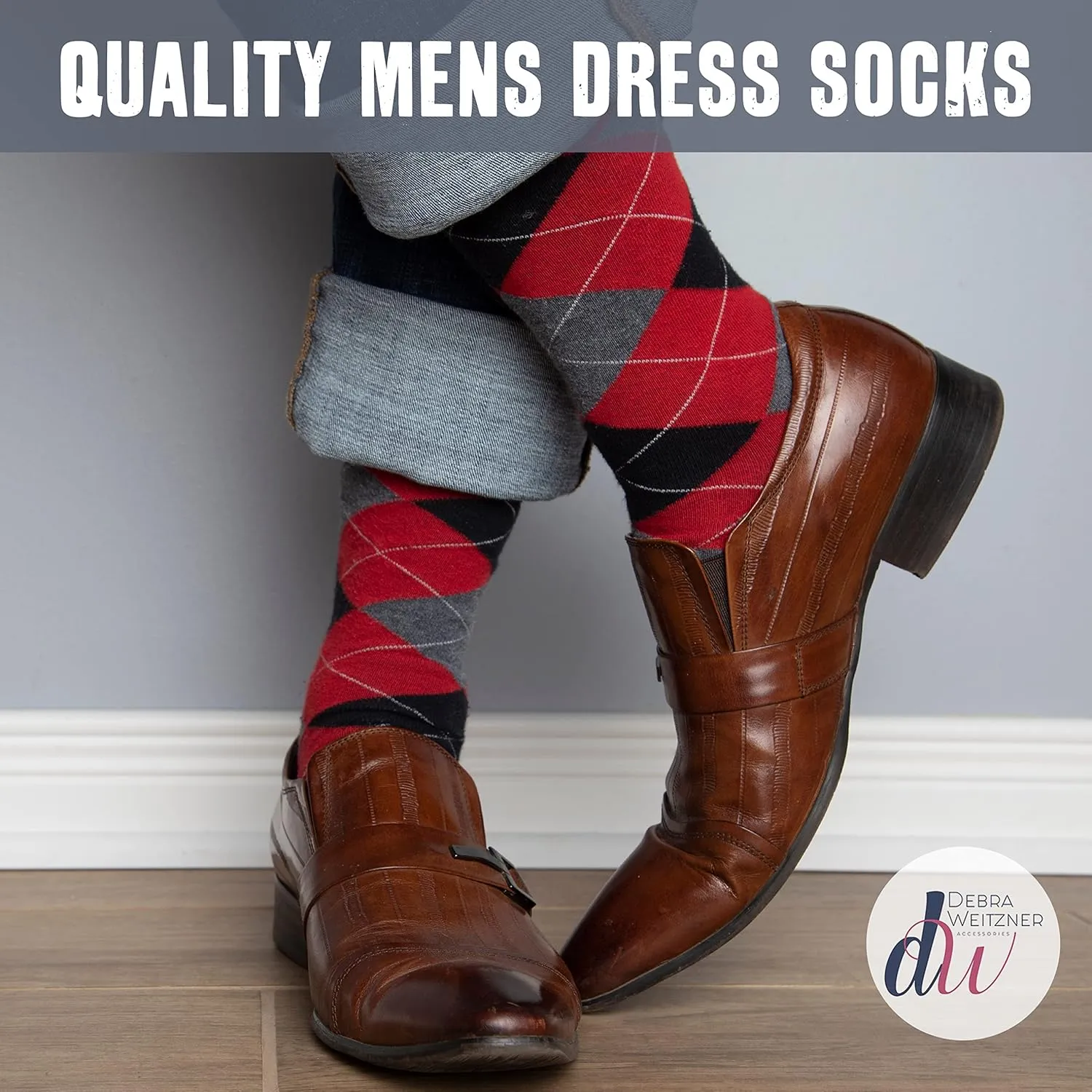 Debra Weitzner Mens Dress Socks with Gift Box - Cotton Colorful Classic Argyle Sock - Patterned Crew Socks for Men 6 Pairs