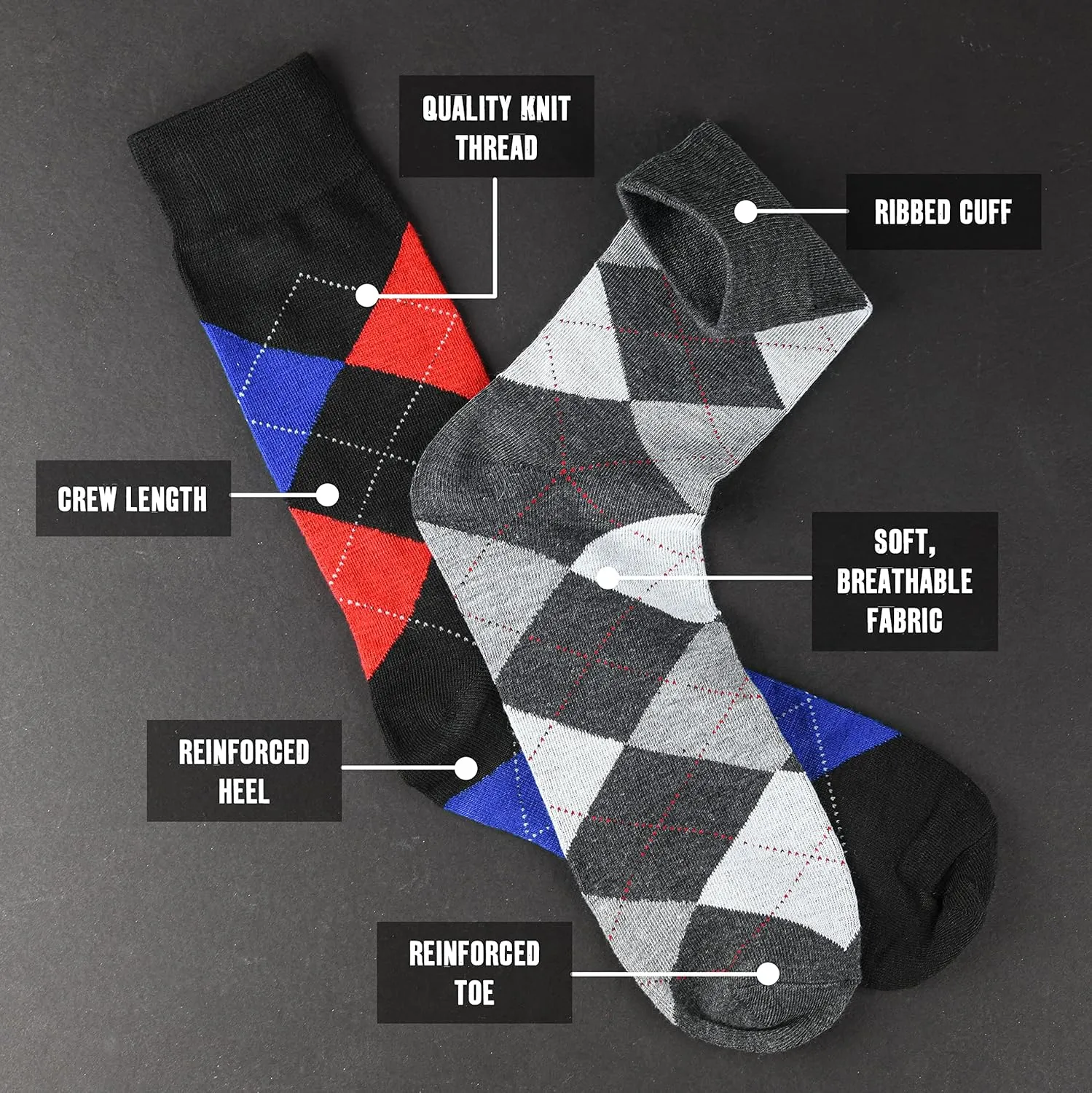 Debra Weitzner Mens Dress Socks with Gift Box - Cotton Colorful Classic Argyle Sock - Patterned Crew Socks for Men 6 Pairs