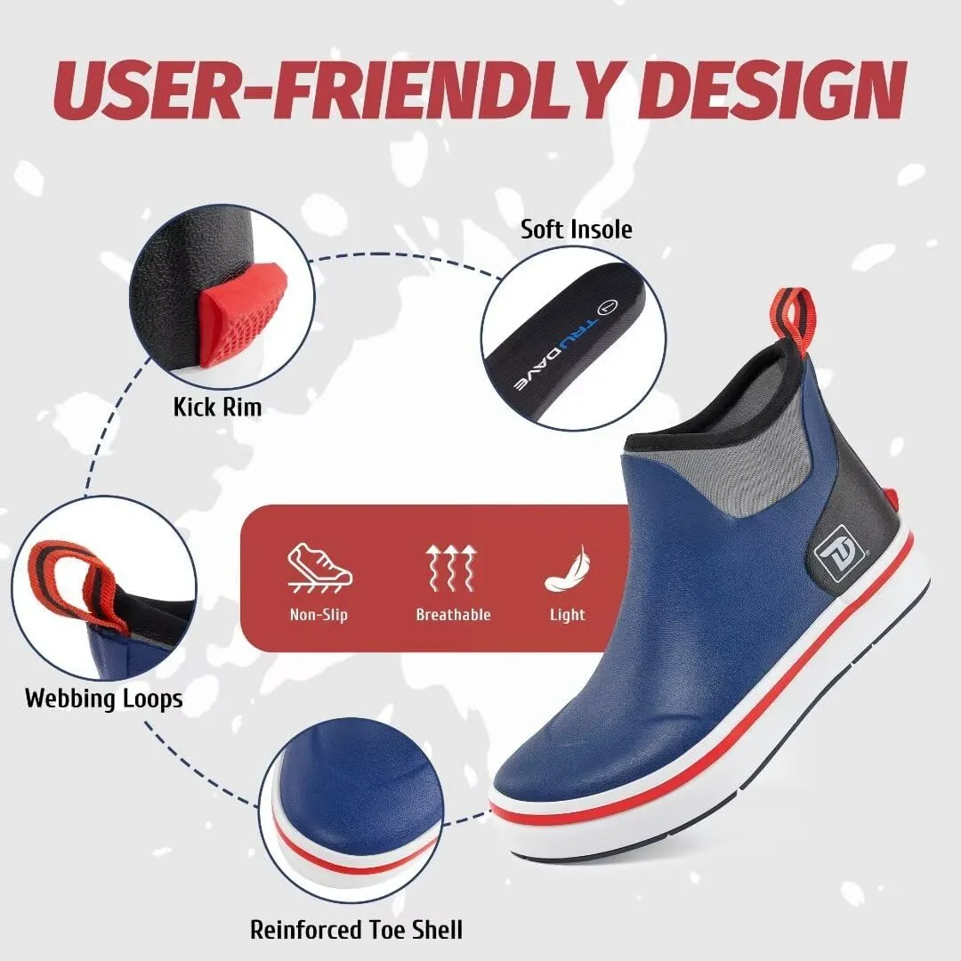 Deck Boots, Waterproof Rubber Fishing Rain Boots, Anti-slip Short Ankle Shoes for Outdoor Fishing Boating, Size 5-14