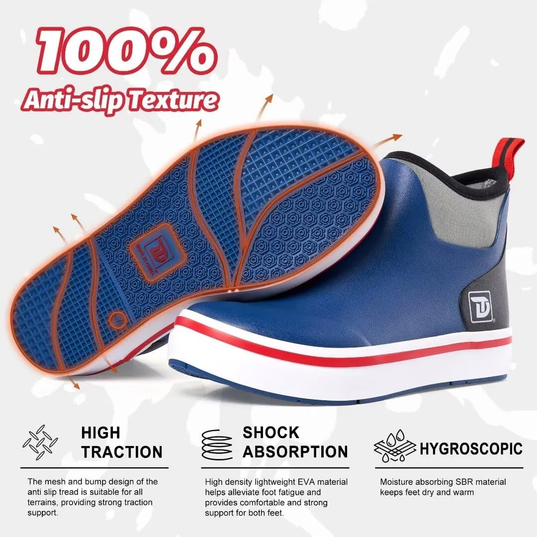 Deck Boots, Waterproof Rubber Fishing Rain Boots, Anti-slip Short Ankle Shoes for Outdoor Fishing Boating, Size 5-14
