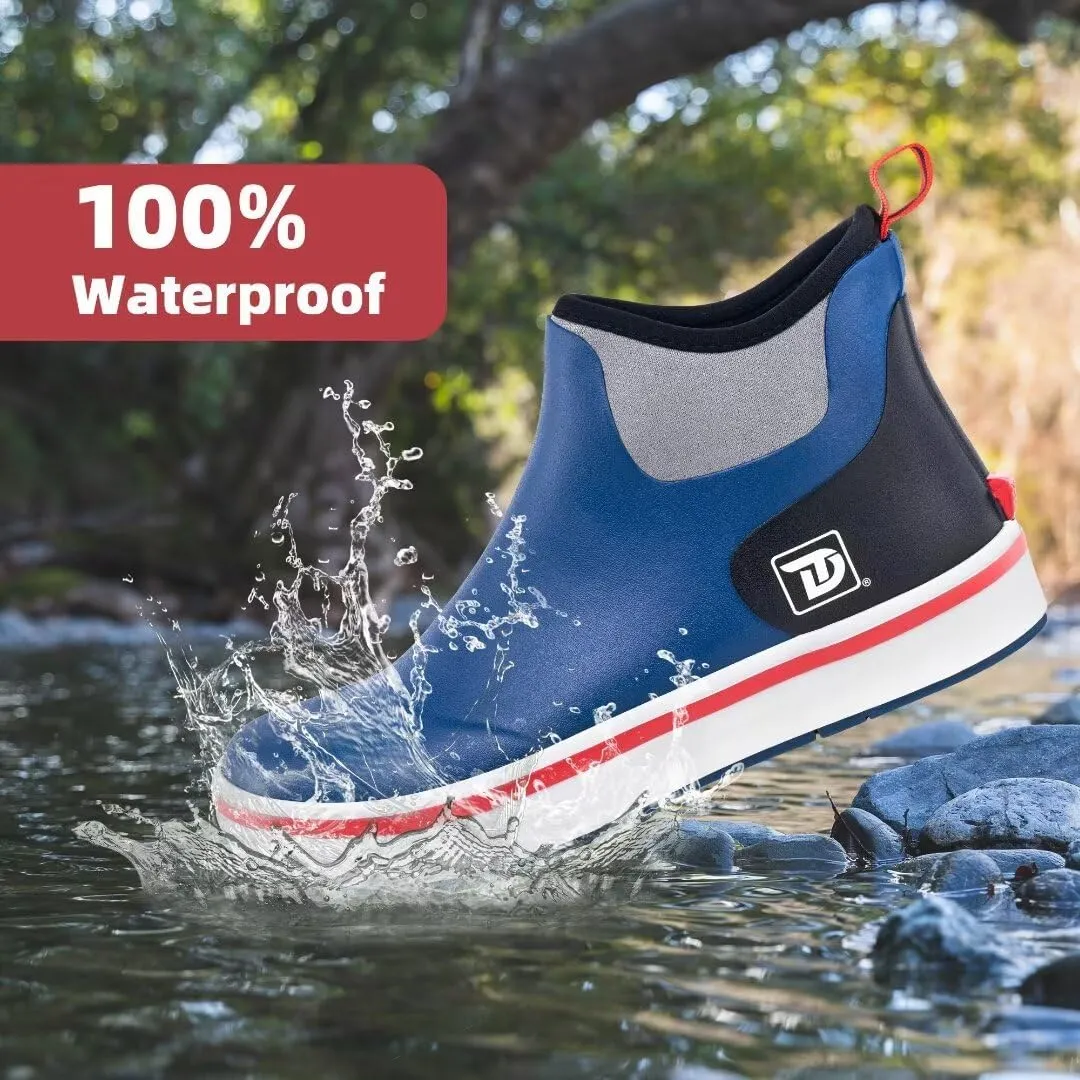 Deck Boots, Waterproof Rubber Fishing Rain Boots, Anti-slip Short Ankle Shoes for Outdoor Fishing Boating, Size 5-14
