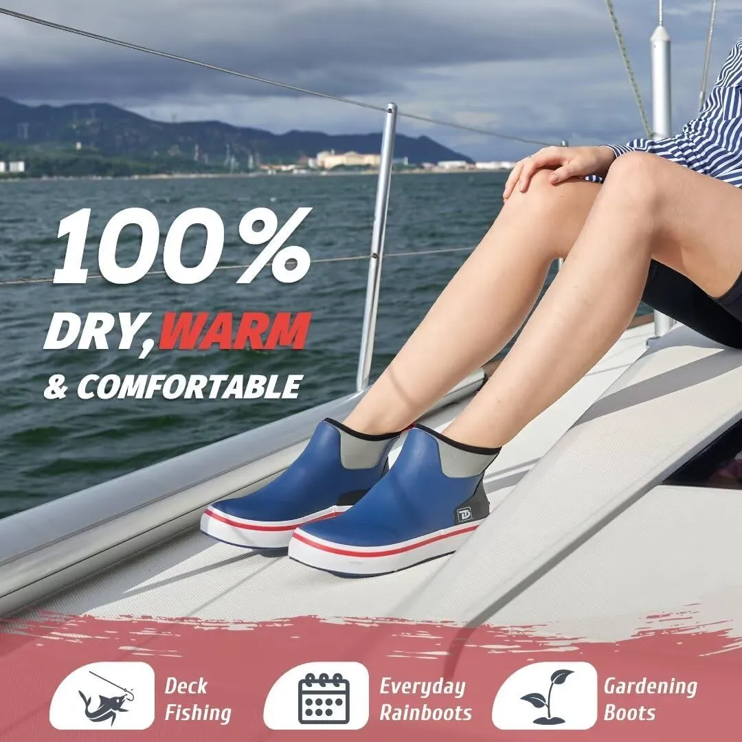Deck Boots, Waterproof Rubber Fishing Rain Boots, Anti-slip Short Ankle Shoes for Outdoor Fishing Boating, Size 5-14