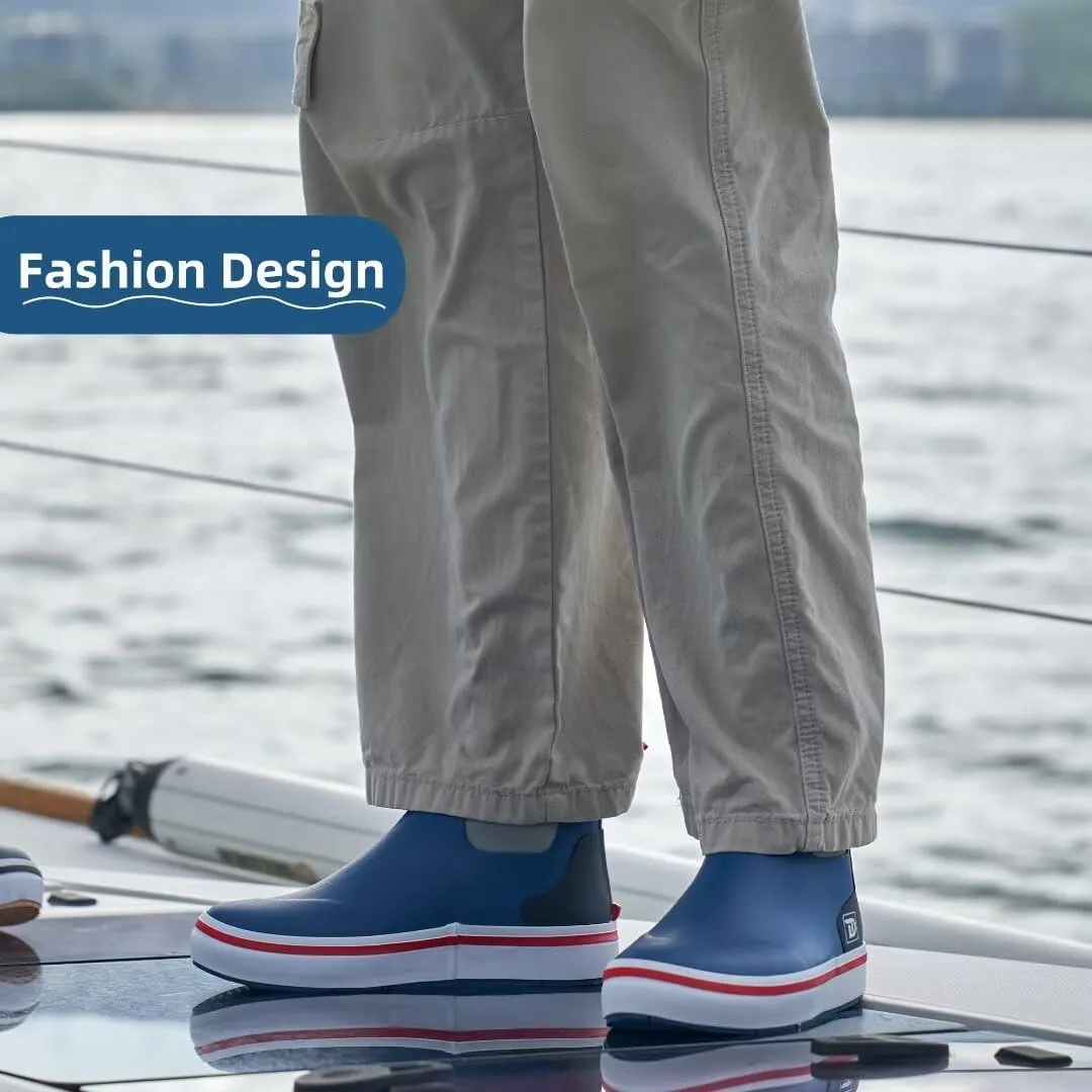 Deck Boots, Waterproof Rubber Fishing Rain Boots, Anti-slip Short Ankle Shoes for Outdoor Fishing Boating, Size 5-14
