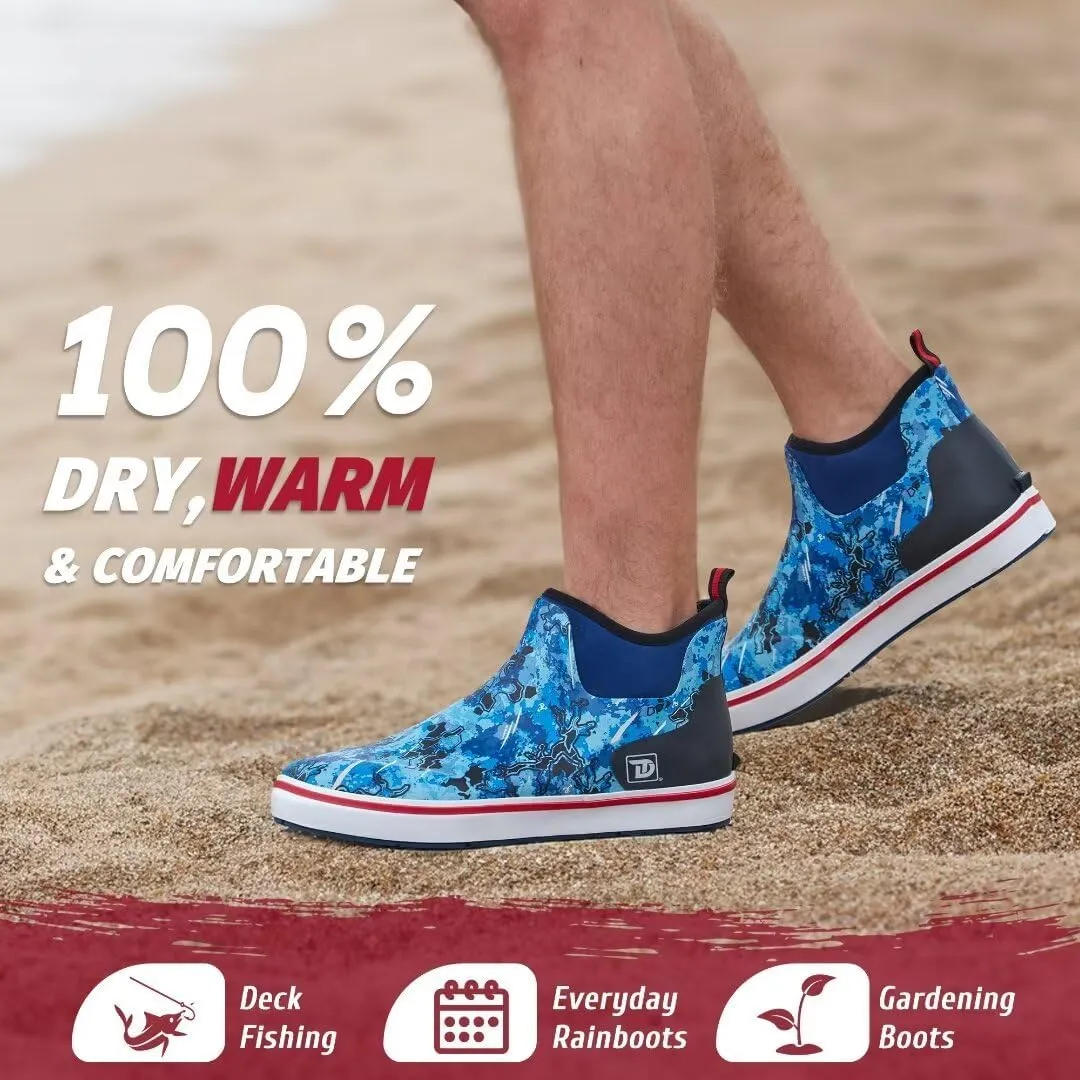 Deck Boots, Waterproof Rubber Fishing Rain Boots, Anti-slip Short Ankle Shoes for Outdoor Fishing Boating, Size 5-14