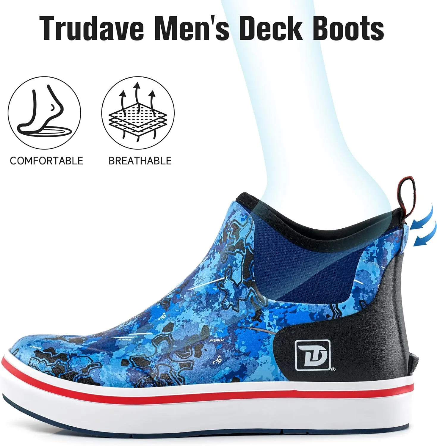 Deck Boots, Waterproof Rubber Fishing Rain Boots, Anti-slip Short Ankle Shoes for Outdoor Fishing Boating, Size 5-14