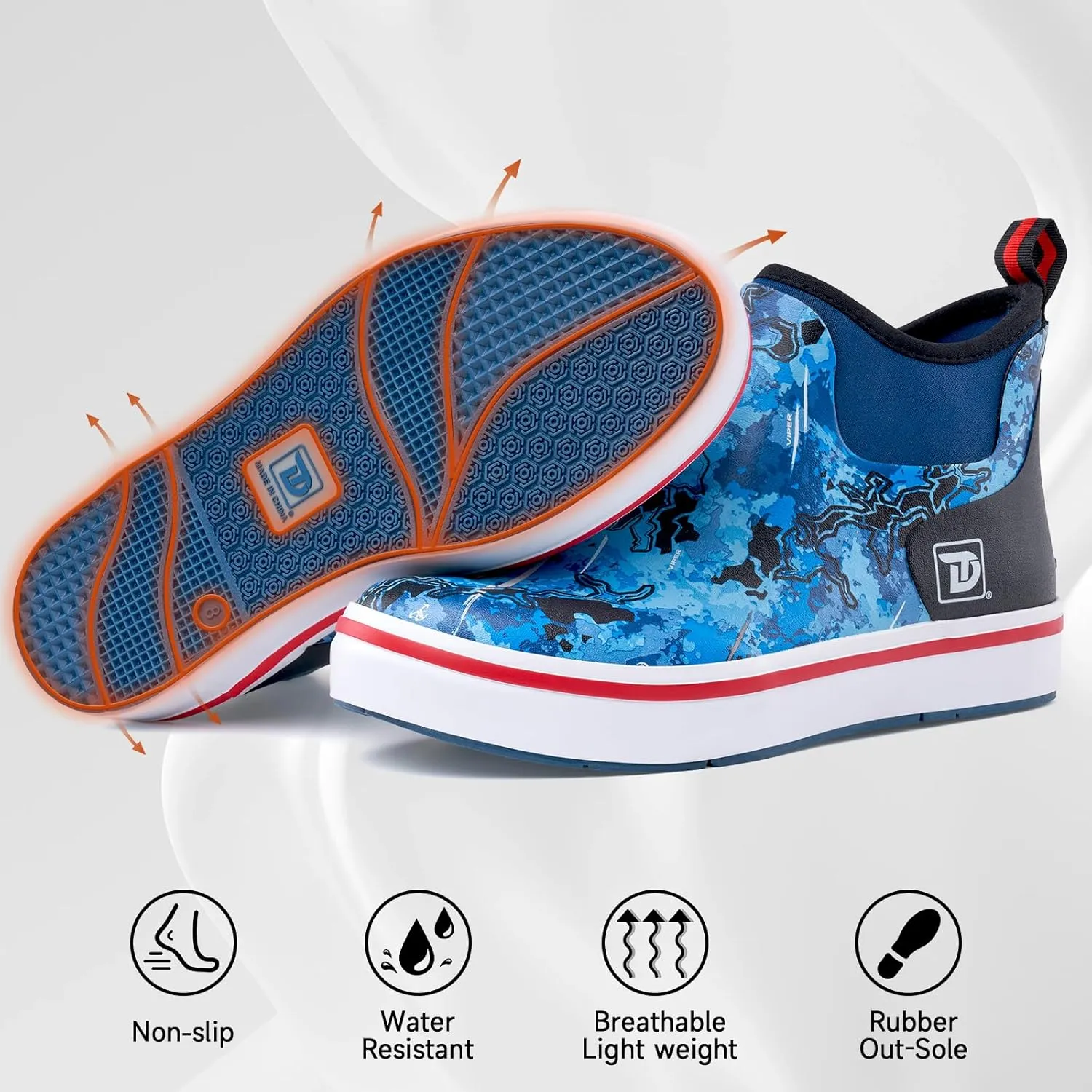 Deck Boots, Waterproof Rubber Fishing Rain Boots, Anti-slip Short Ankle Shoes for Outdoor Fishing Boating, Size 5-14
