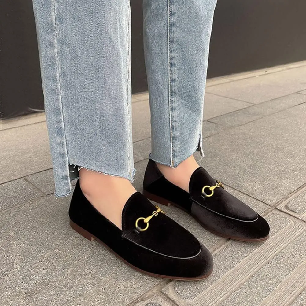 Divanne Loafers for Women, Womens Loafer Flats Gold Chain Penny Loafers Slip On Fur Loafer Mules